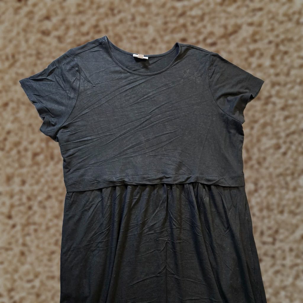 J. Jill J. Jill Dress Womens XL Black Stretchy Short Sleeve Midi Casual Minimalist Shift Knit Rayon Spandex Regular Sleeve Cap Black Size 40" / US 18 - 1 Thumbnail