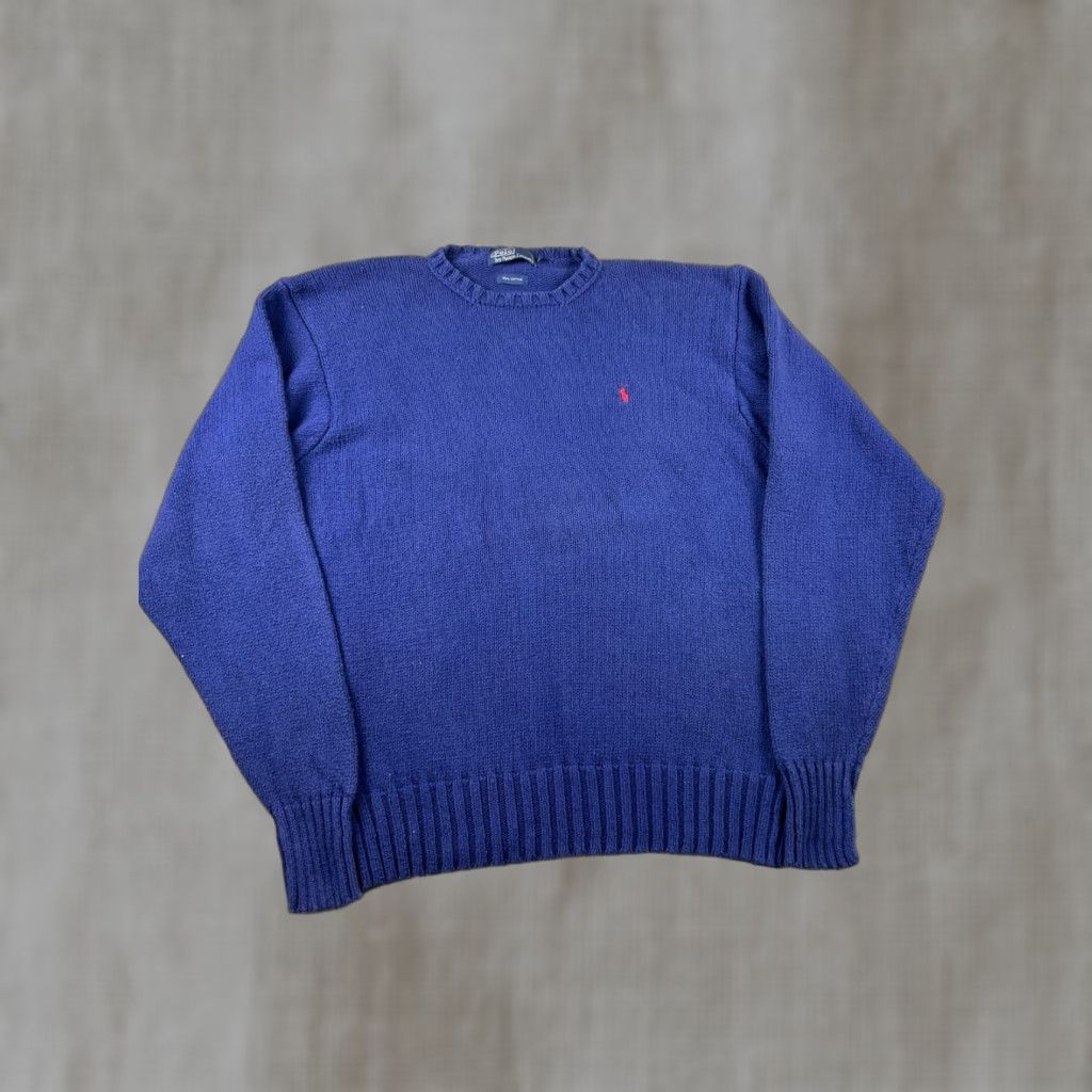 Polo Ralph Lauren VINTAGE Polo Ralph Lauren Sweater Mens XL Knit Blue Cotton Crewneck 90s Pullover Size US XL / EU 56 / 4 - 1 Thumbnail