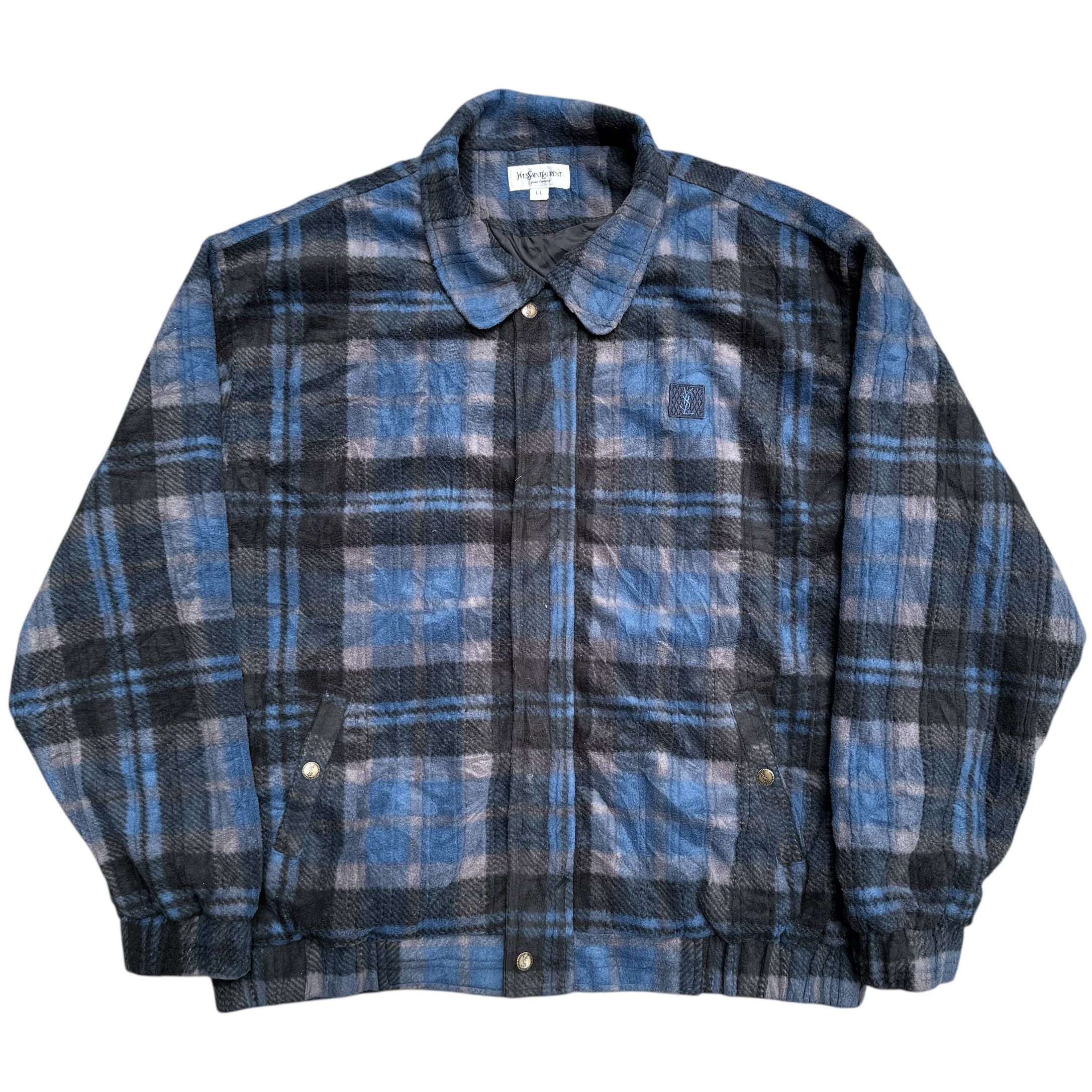 Yves Saint Laurent Vintage YSL Plaid Tartan Fleece Bomber Jacket Size US L / EU 52-54 / 3 - 3 Thumbnail