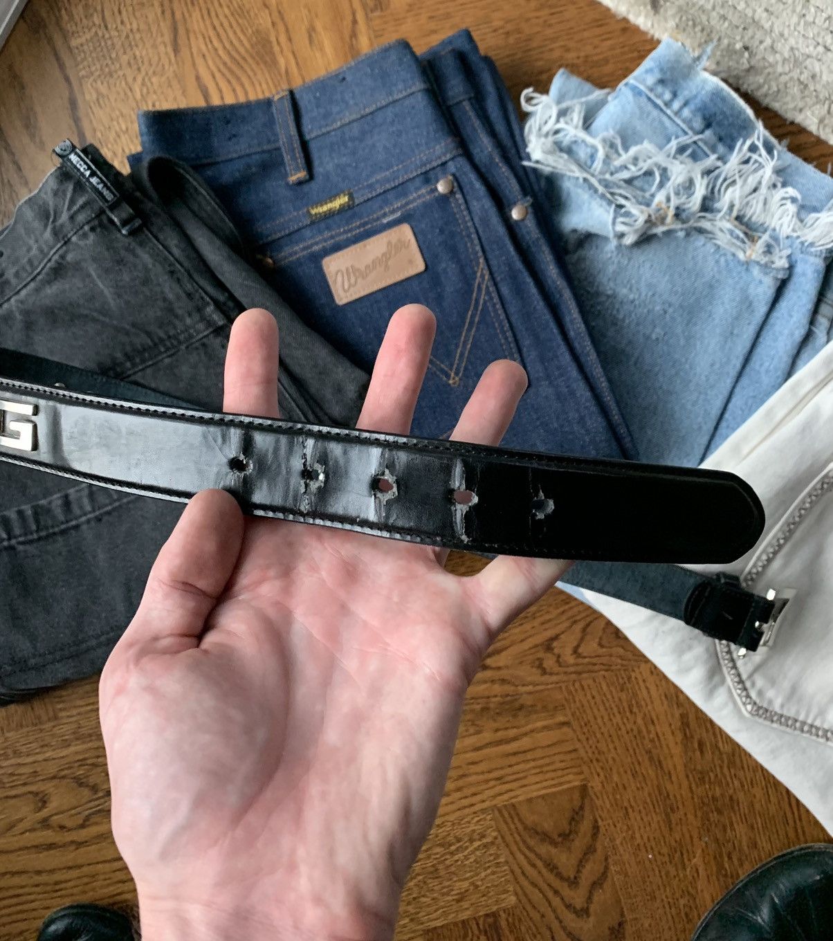 Japanese Brand × Vintage Vintage Gucci Style G Studded Belt Y2K Distressed Leather 90 Size ONE SIZE - 8 Thumbnail