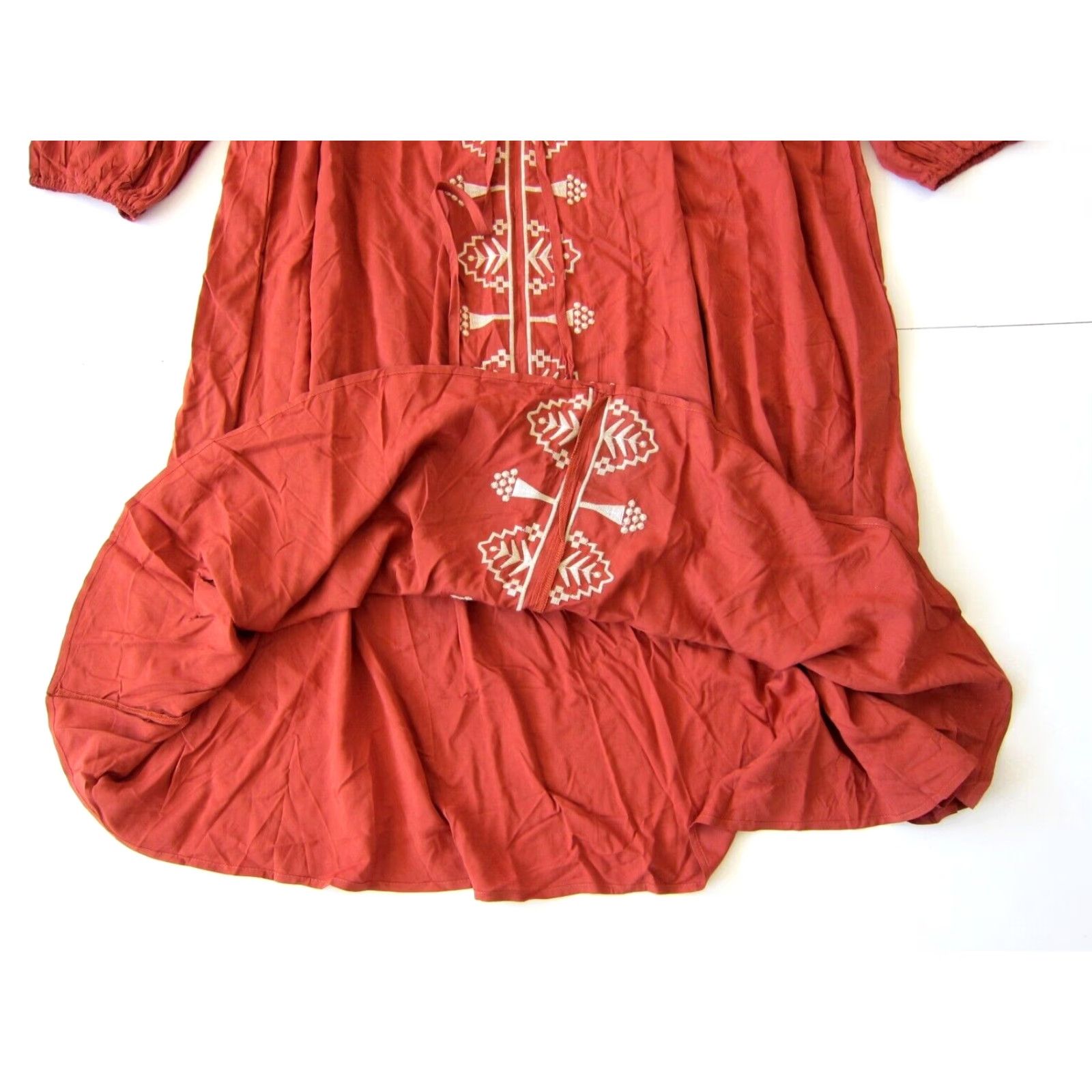 Vintage NWT Rusttydustty 100% Rayon Orange Ivory Embroidered Long Sleeve Maxi Dress 3XL Size XXL / US 16-18 / IT 52-54 - 7 Thumbnail