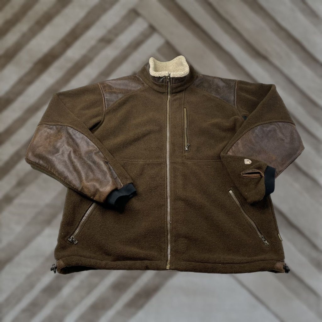 Vintage Kuhl Mens Large Brown Alpenwurx Faux Leather Full Zip Fleece Jacket Sweater Size US L / EU 52-54 / 3 - 1 Thumbnail