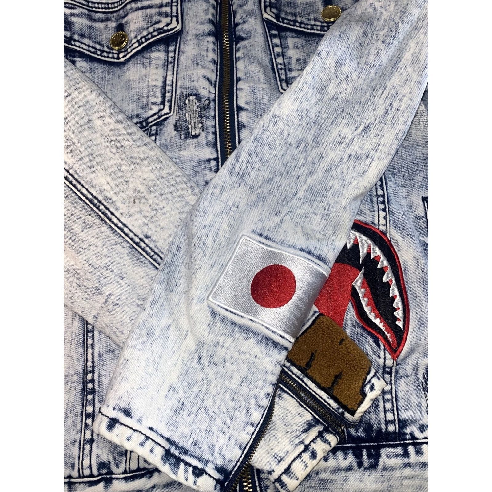 Vintage Makobi Jean Jacket L Destress Patches Men’s Denim Blue Jacket Regular Size Large Mens Jeans Size US 33 - 4 Thumbnail