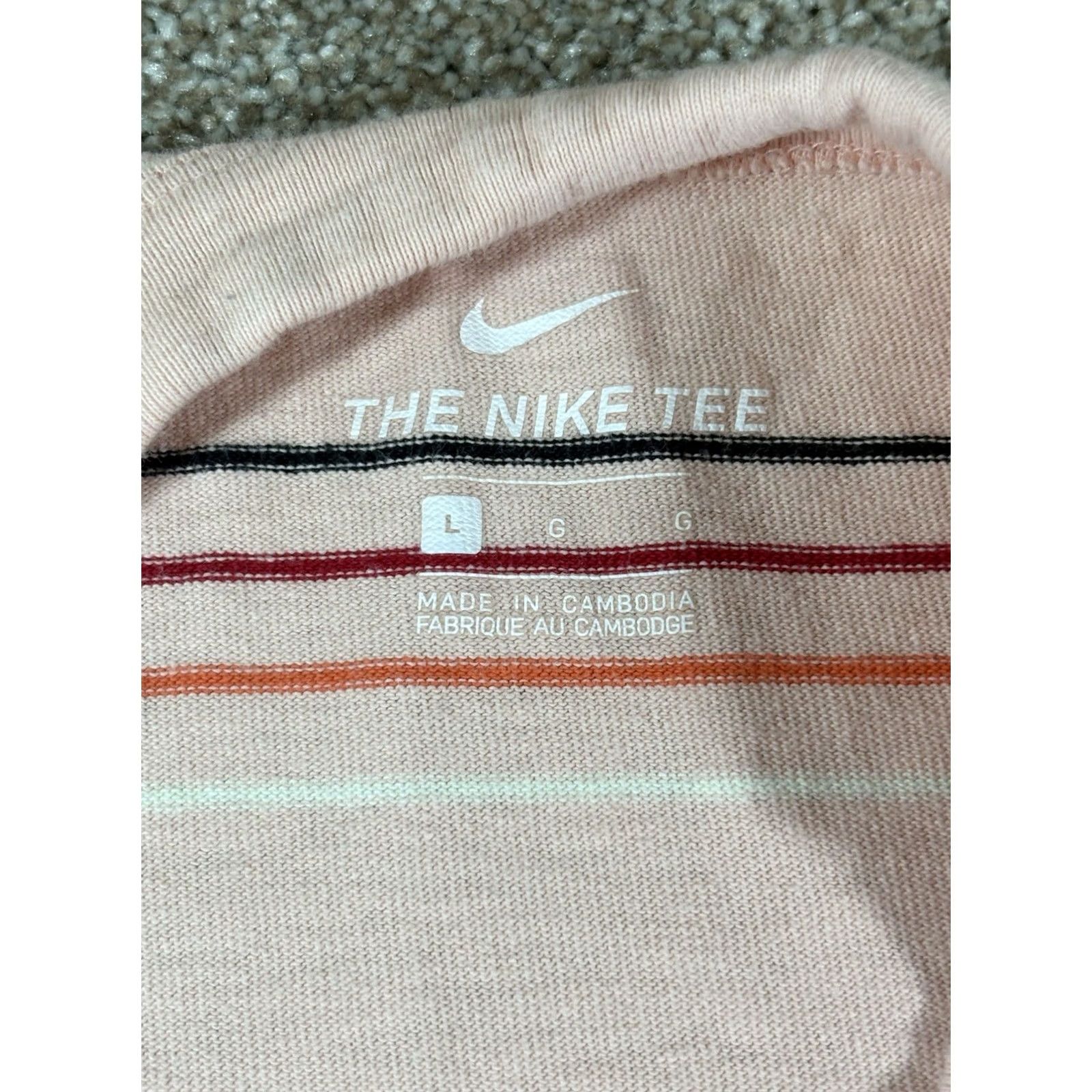 Nike Nike Tee Embroidered Center Swoosh T-Shirt Striped Salmon Men’s Size Large Size US L / EU 52-54 / 3 - 4 Thumbnail