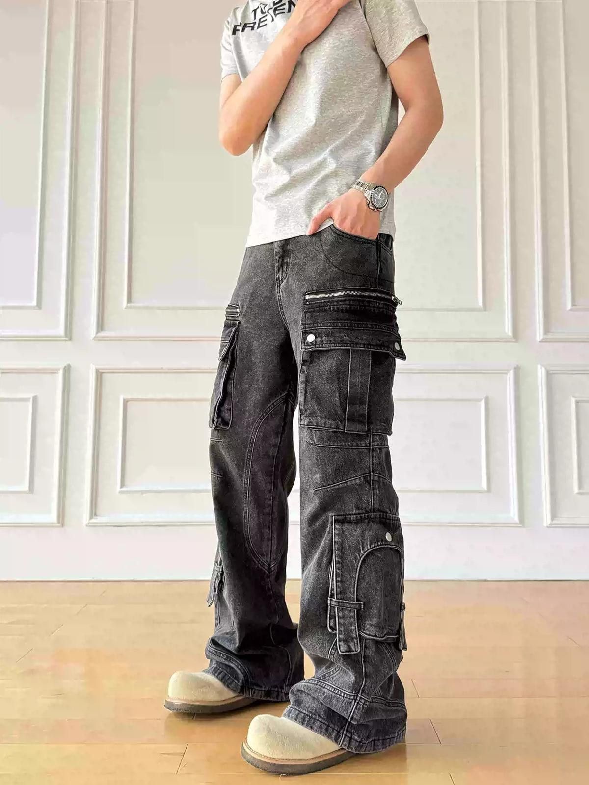 Other Gray Washed Cargo Wide Leg Jeans Size US 30 / EU 46 - 1 Thumbnail