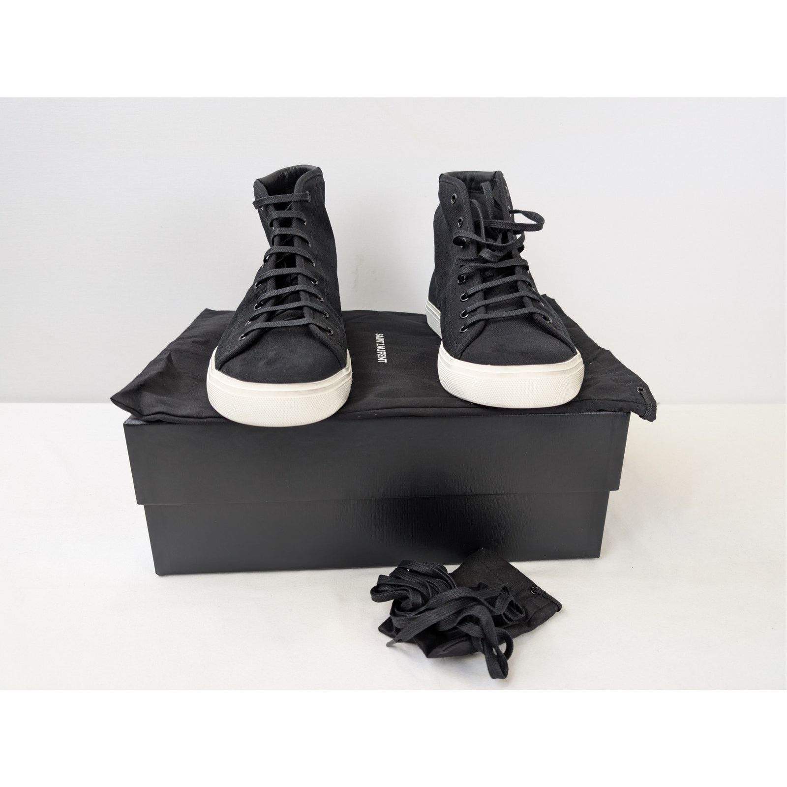 Saint Laurent Paris o1rshd1 Malibu Mid-Top Sneaker in black canvas and leather Size US 11 / EU 44 - 15 Thumbnail