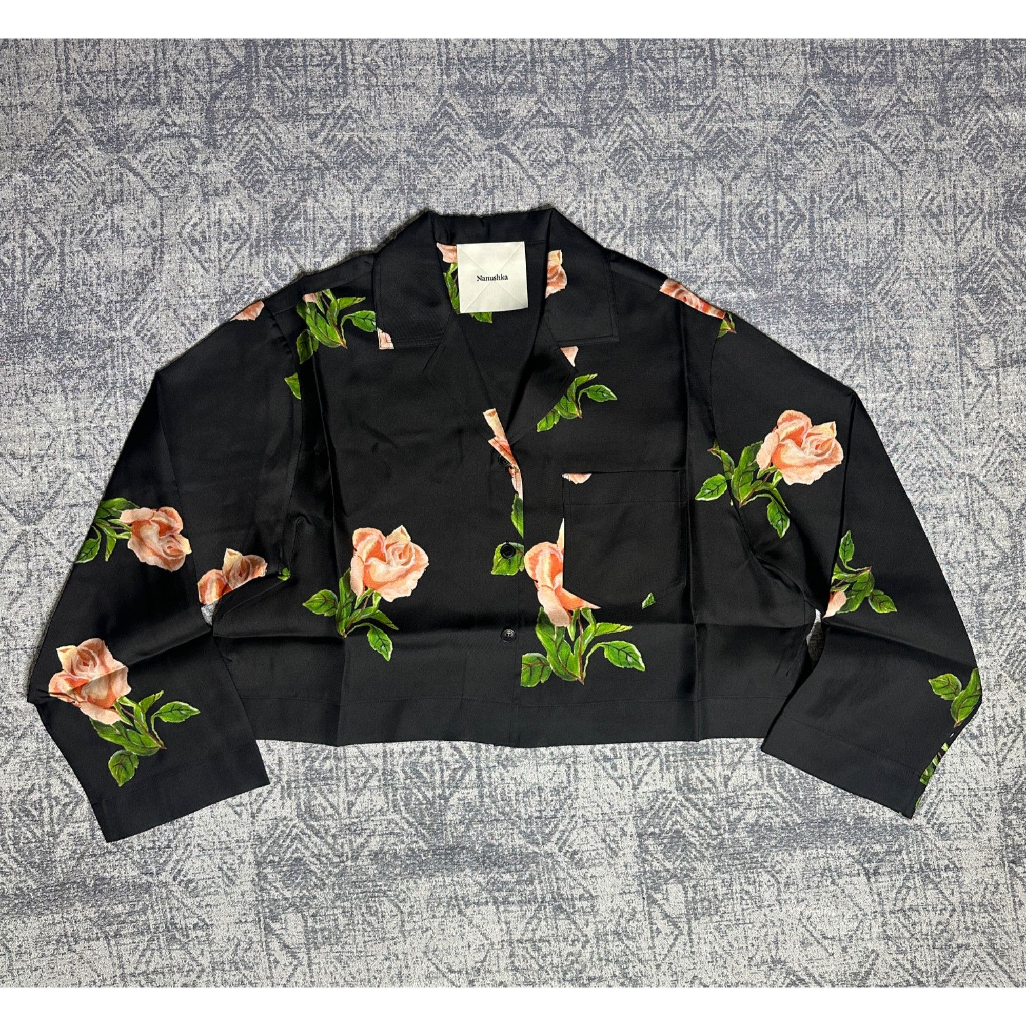 Nanushka Nanushka Valley Silk Cropped Twill Long Sleeve PY Jama Shirt Size L / US 10 / IT 46 - 1 Thumbnail