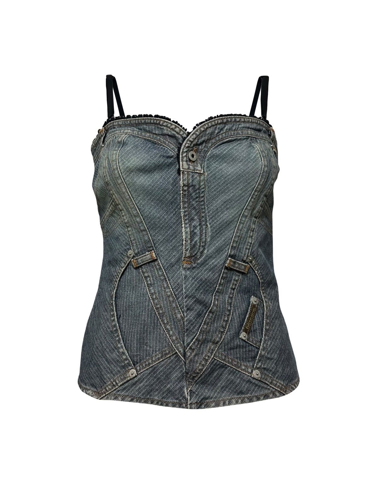 Dolce & Gabbana D&G Spring Summer 2004 Patchwork Denim Bustier Size XS / US 0-2 / IT 36-38 - 1 Thumbnail