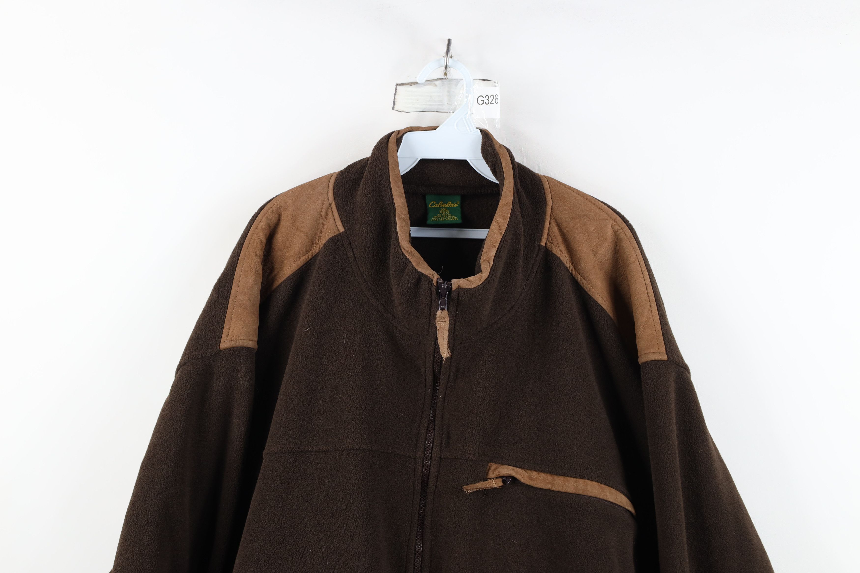 Cabelas Vintage 90s Cabelas Suede Leather Trim Zip Fleece Jacket Size US XXL / EU 58 / 5 - 2 Thumbnail
