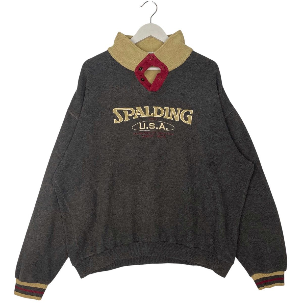 Vintage Vintage 90s Spalding Sweatshirt Collar Neck Gray Size XL Size US XL / EU 56 / 4 - 1 Thumbnail