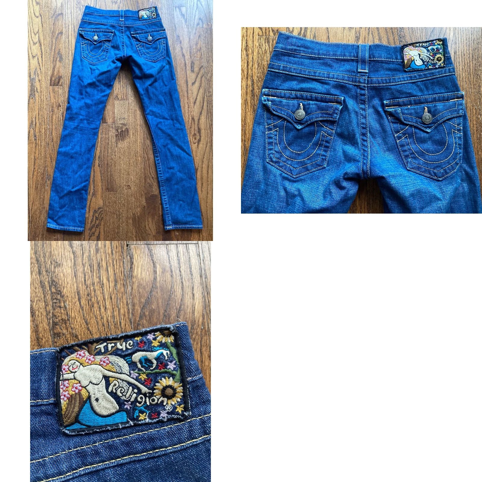 True Religion True Religion Jeans Womens 25 Cameron Lady Godiva Stretch Button Fly Flap Pocket Denim Blue Pocket Embroidered Belt Loops Y2K Regular Womens Size 42" / US 20 - 9 Thumbnail