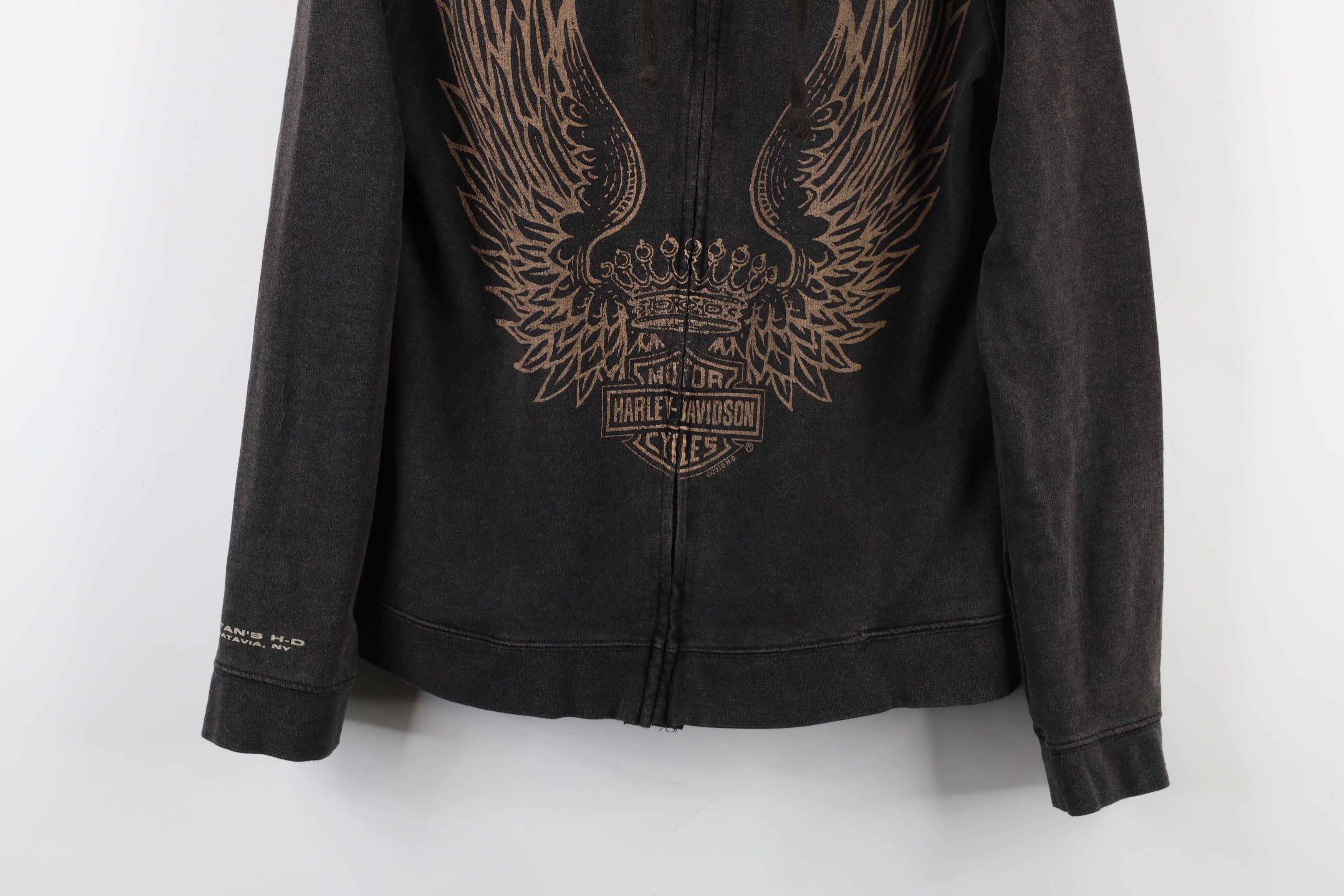 Harley Davidson × Vintage Vintage Y2K Harley Davidson Wash Crown Wings Full Zip Hoodie Size M / US 6-8 / IT 42-44 - 3 Thumbnail