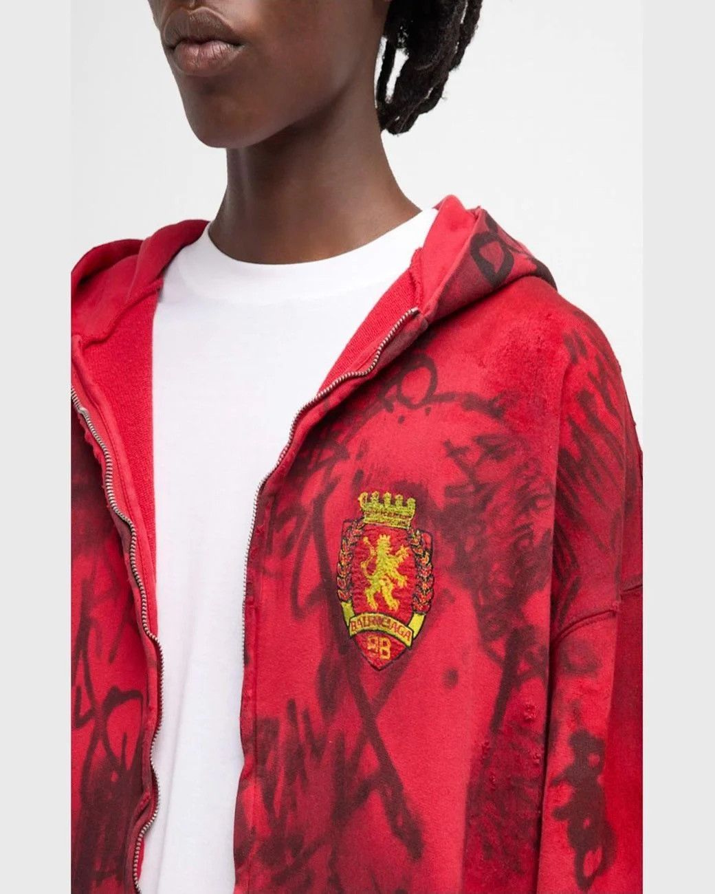 Balenciaga Skater Graffiti Zip-up Hoodie Medium Fit in Red