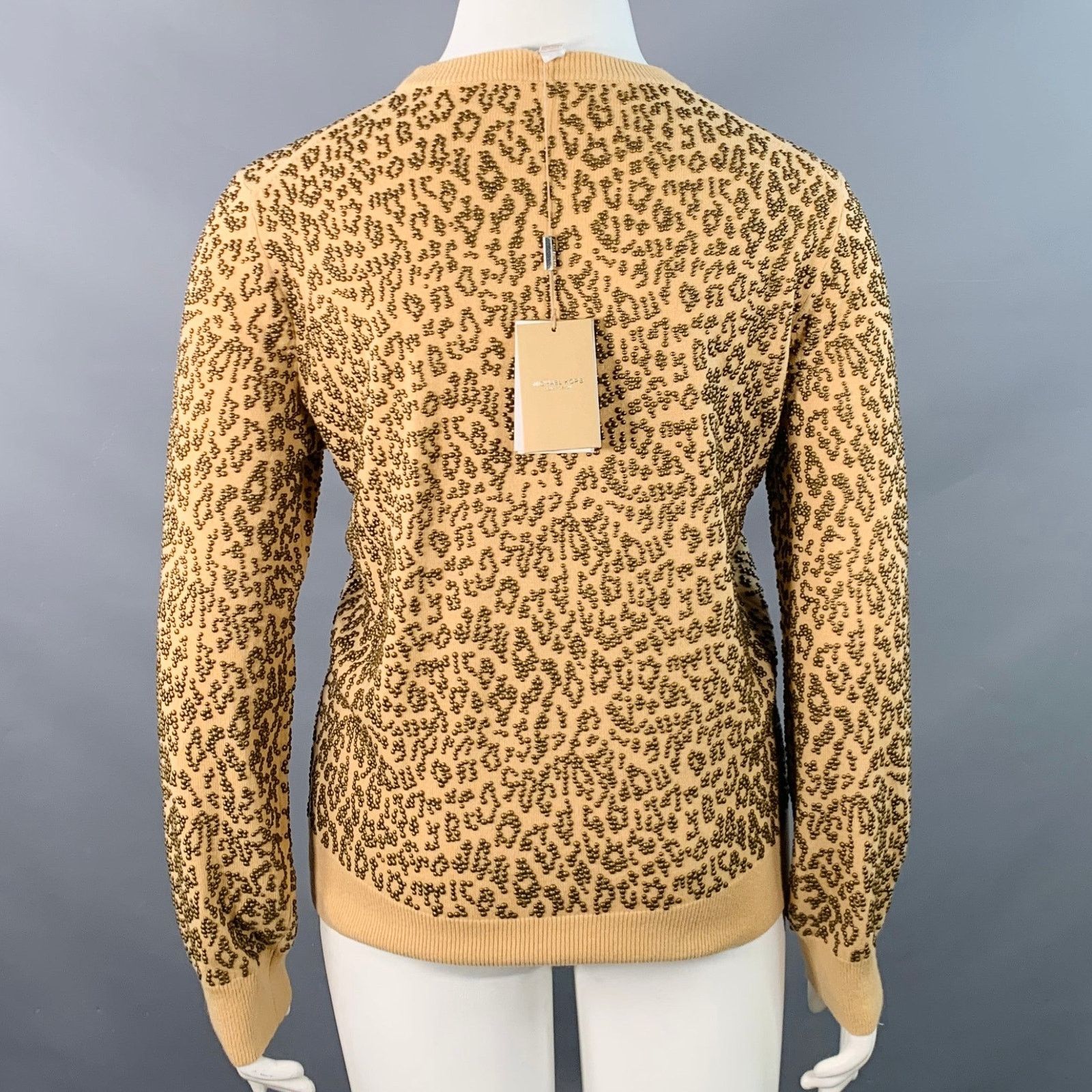 Michael Kors L Tan Copper Cashmere Studded Animal Print Sweater Size L / US 10 / IT 46 - 4 Thumbnail