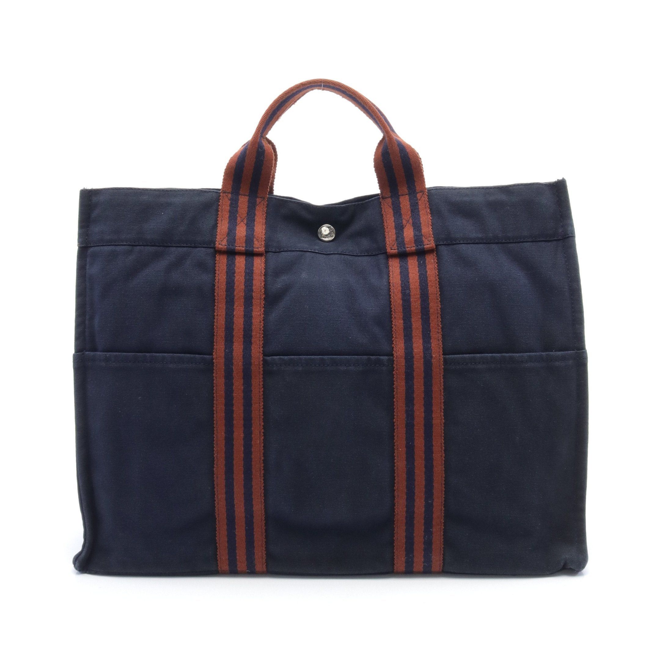 image of Hermes Fool Toe Mm Handbag Tote Bag Canvas Navy Brown, Women's