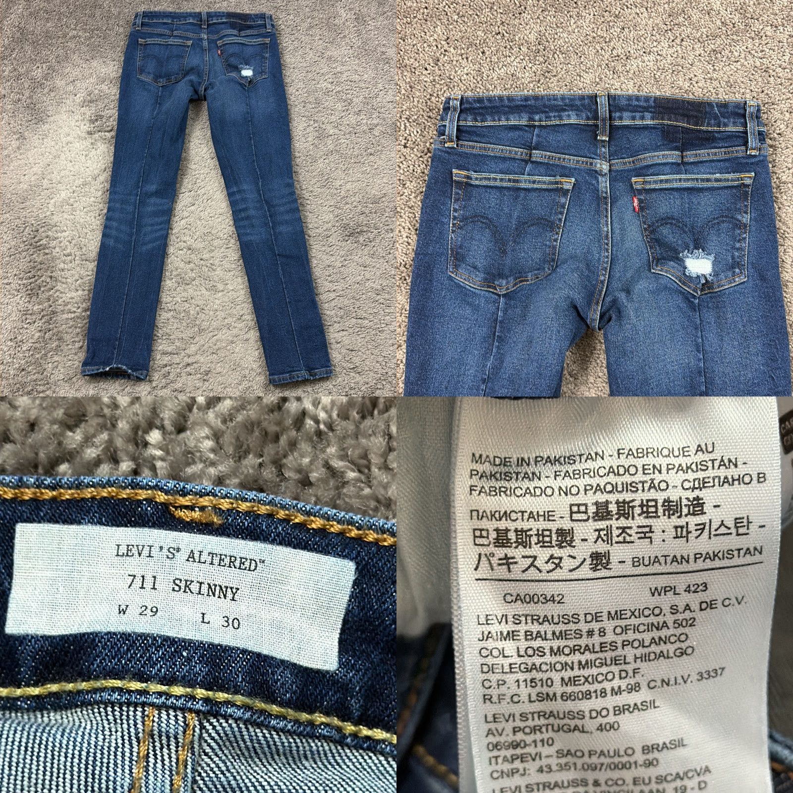 Levi's Levis Jeans Women 29 Dark Wash 711 Distressed Stretch Denim 28x29 Size 29" - 8 Thumbnail