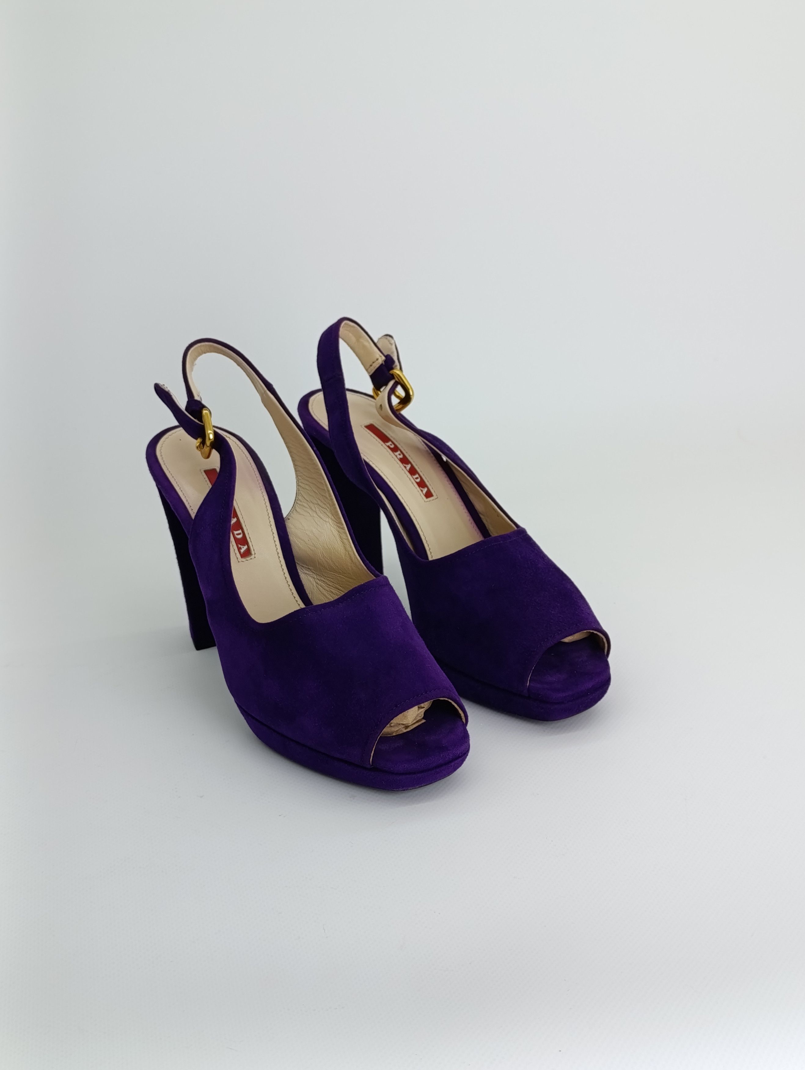 Prada PRADA BARHAT SANDALS HEELS PURPLE RED TAB Size US 7 / IT 37 - 1 Thumbnail