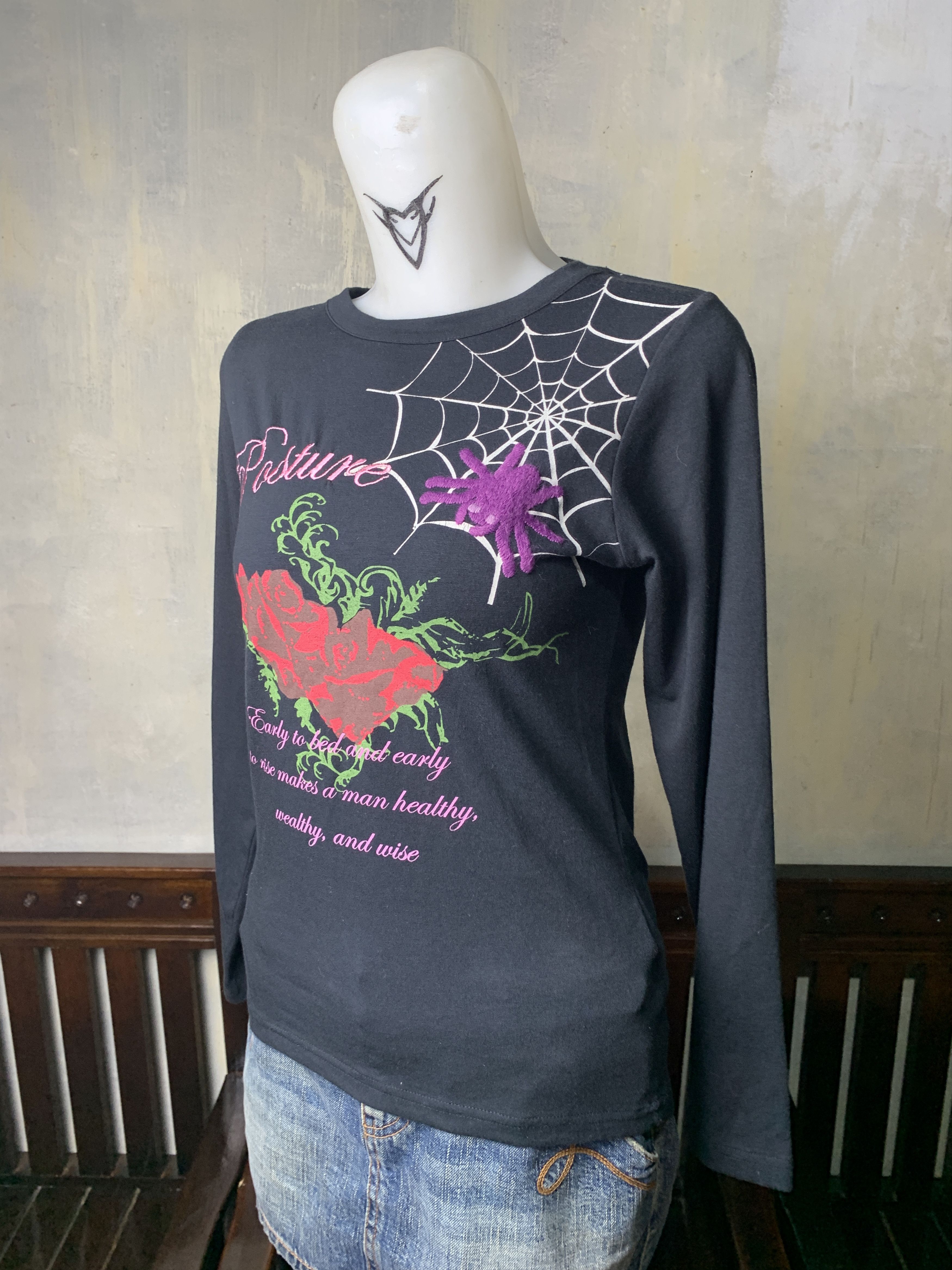 Japanese Brand sucure pomme Black Spider Poem Tee (S) Size S / US 4 / IT 40 - 2 Thumbnail