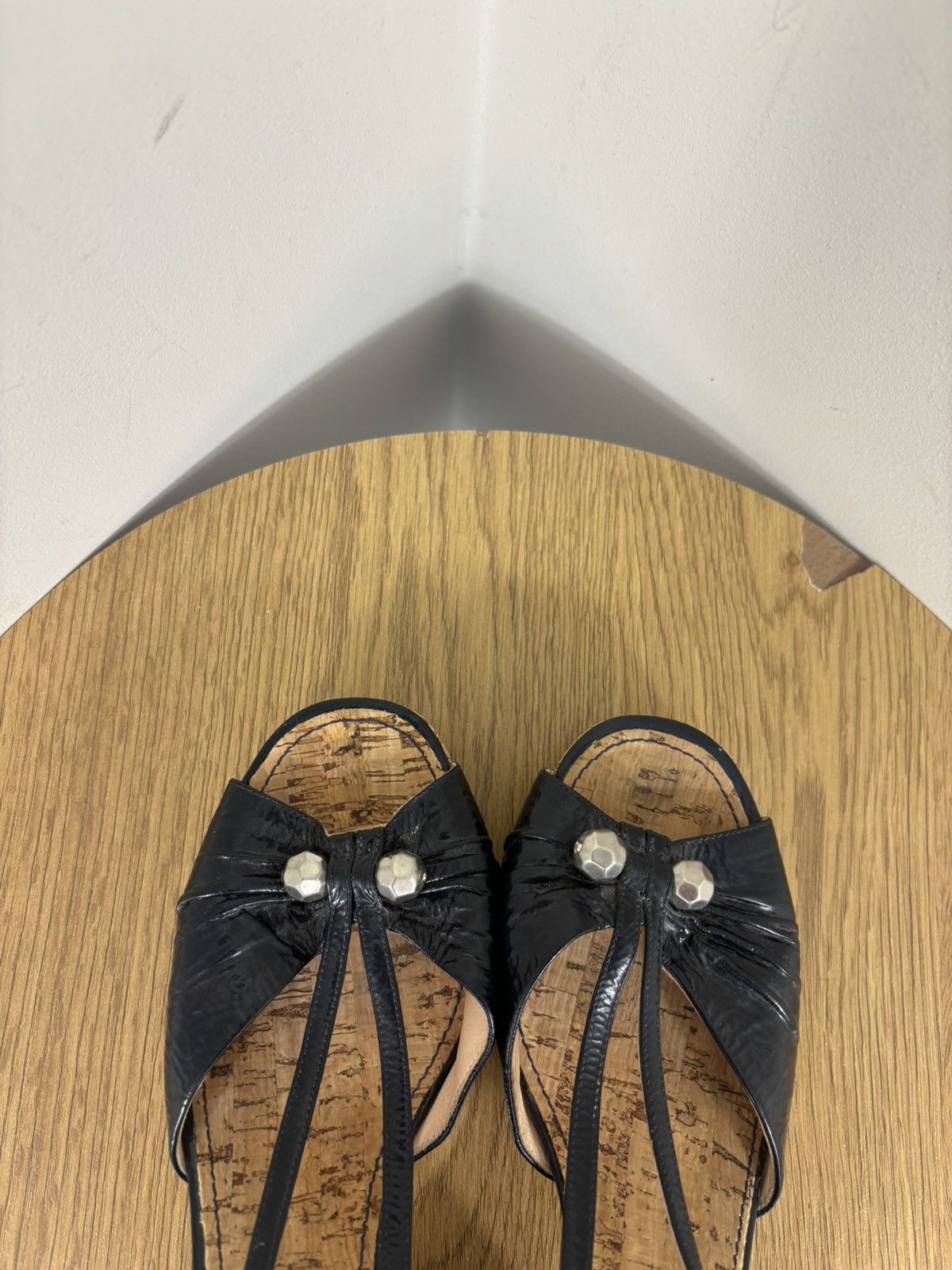 Marc by Marc Jacobs Marc By Marc Jacobs Navy Leather Cork Block Heel Sandals Size US 9.5 / IT 39.5 - 17 Thumbnail