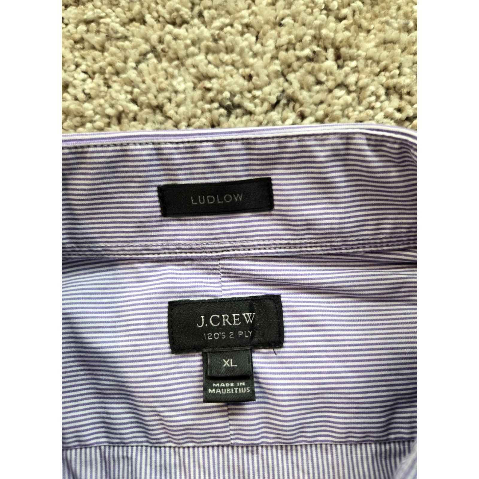 J.Crew J.CREW Ludlow Dress Shirt Mens XL Purple Stripe Cotton Long Sleeve Shirt Size 46R - 5 Thumbnail