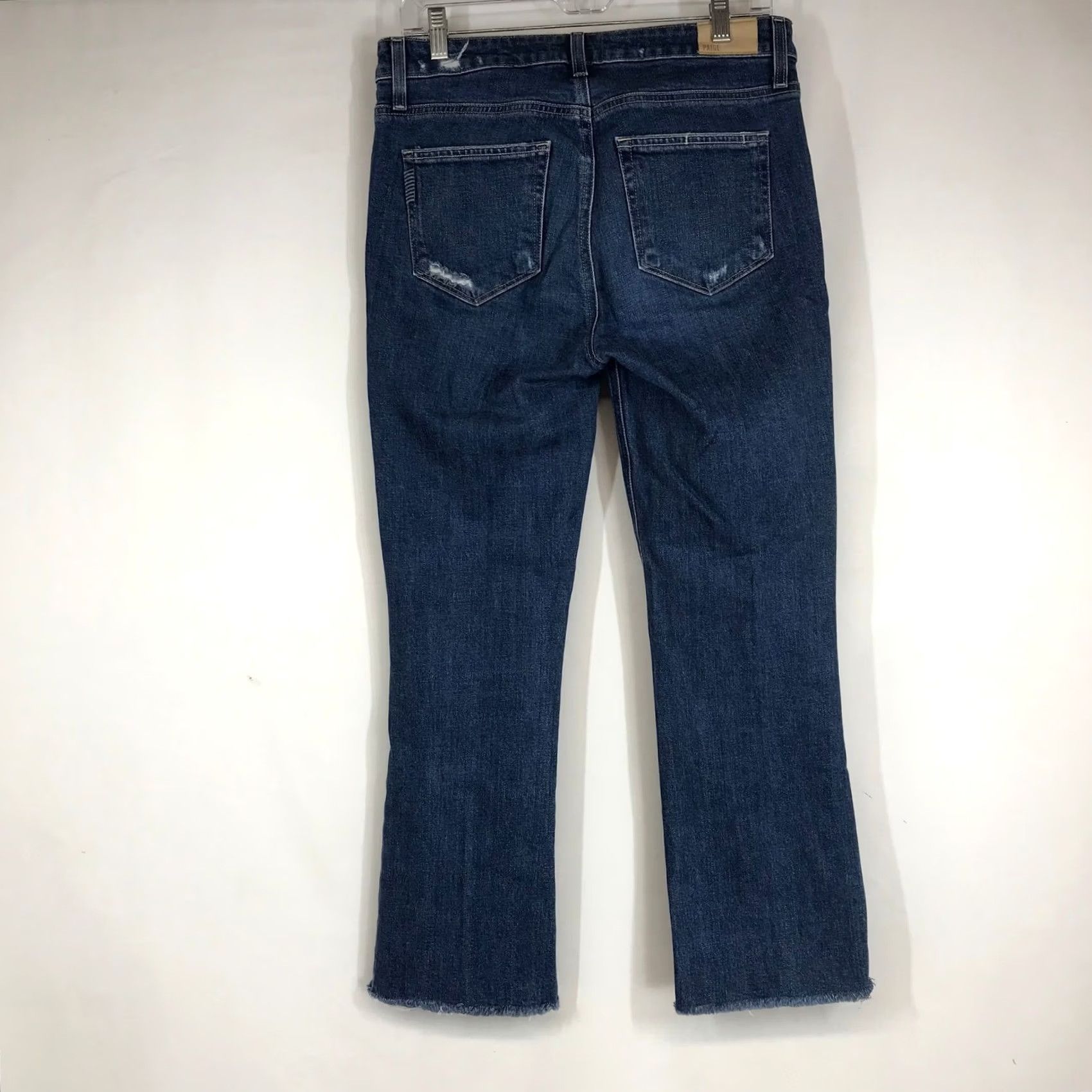 Paige PAIGE Colette Crop Flare Jeans Medium Wash Distressed Raw Hem Size 28 Size 28" / US 6 / IT 42 - 4 Thumbnail