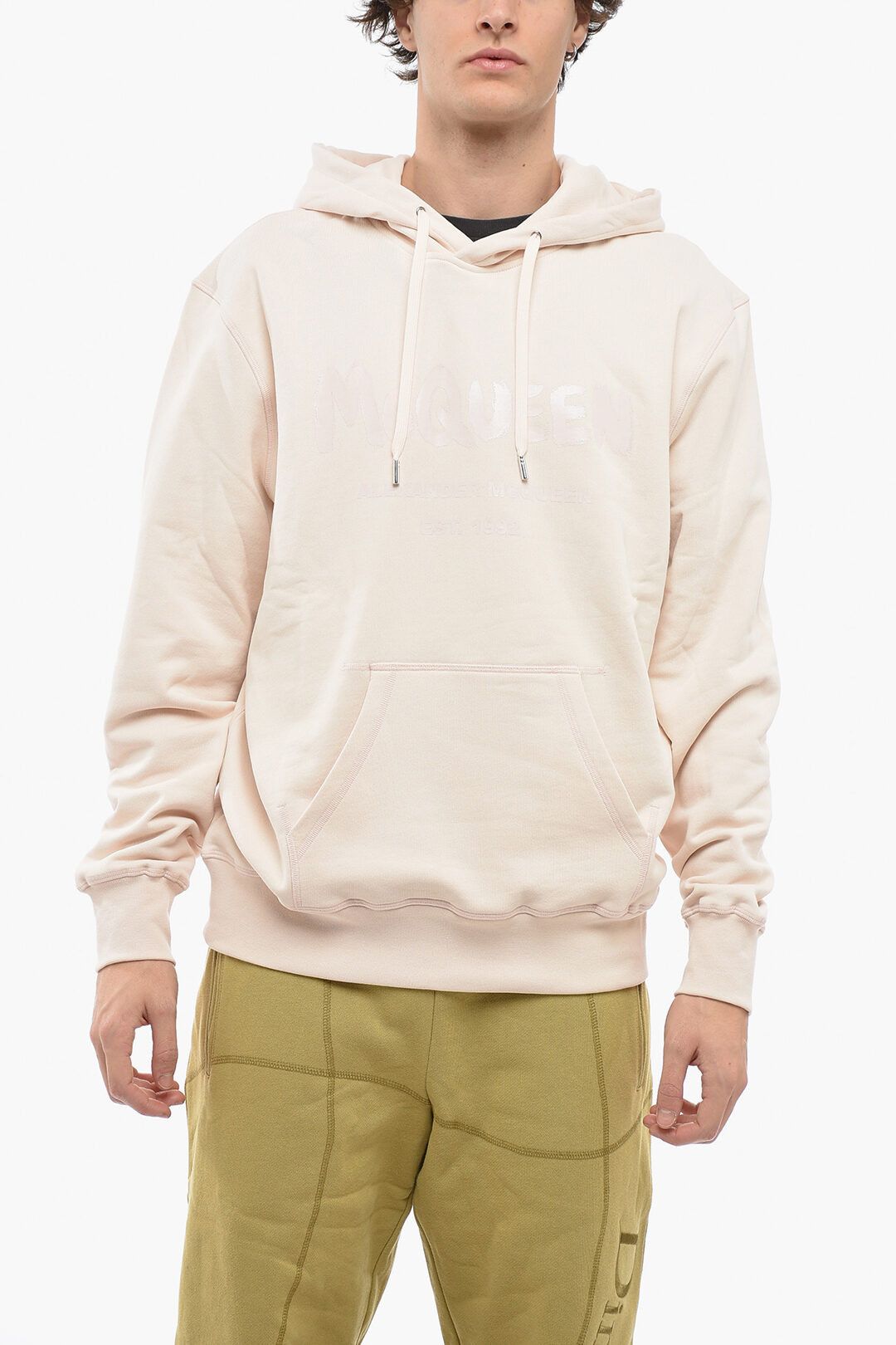 image of Alexander Mcqueen Og1Mm0423 Logo Print Hoodie In Pink, Men's (Size Small)