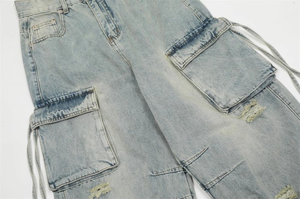 Japanese Brand × Jean Washed men's loose casual multi-pocket ripped work jeans Size US 32 / EU 48 - 7 Thumbnail