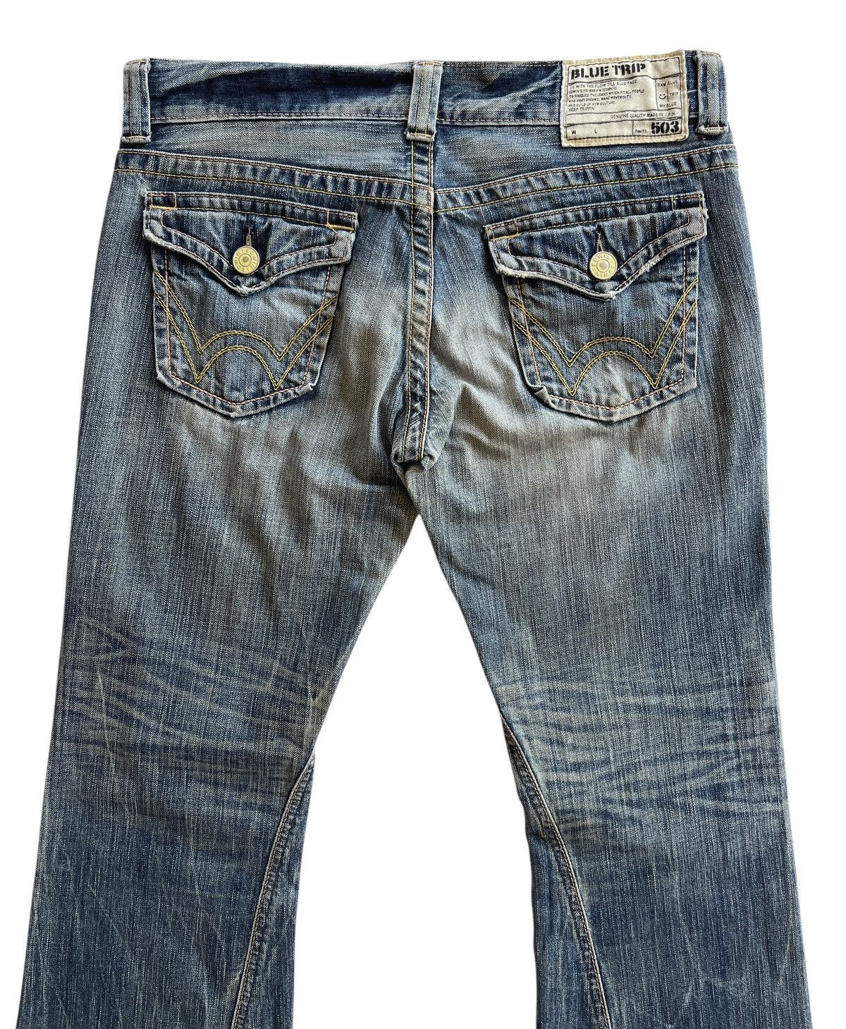 Japanese Brand Vintage Edwin 504 Blue Trip Flare Distressed Denim Size US 32 / EU 48 - 5 Thumbnail