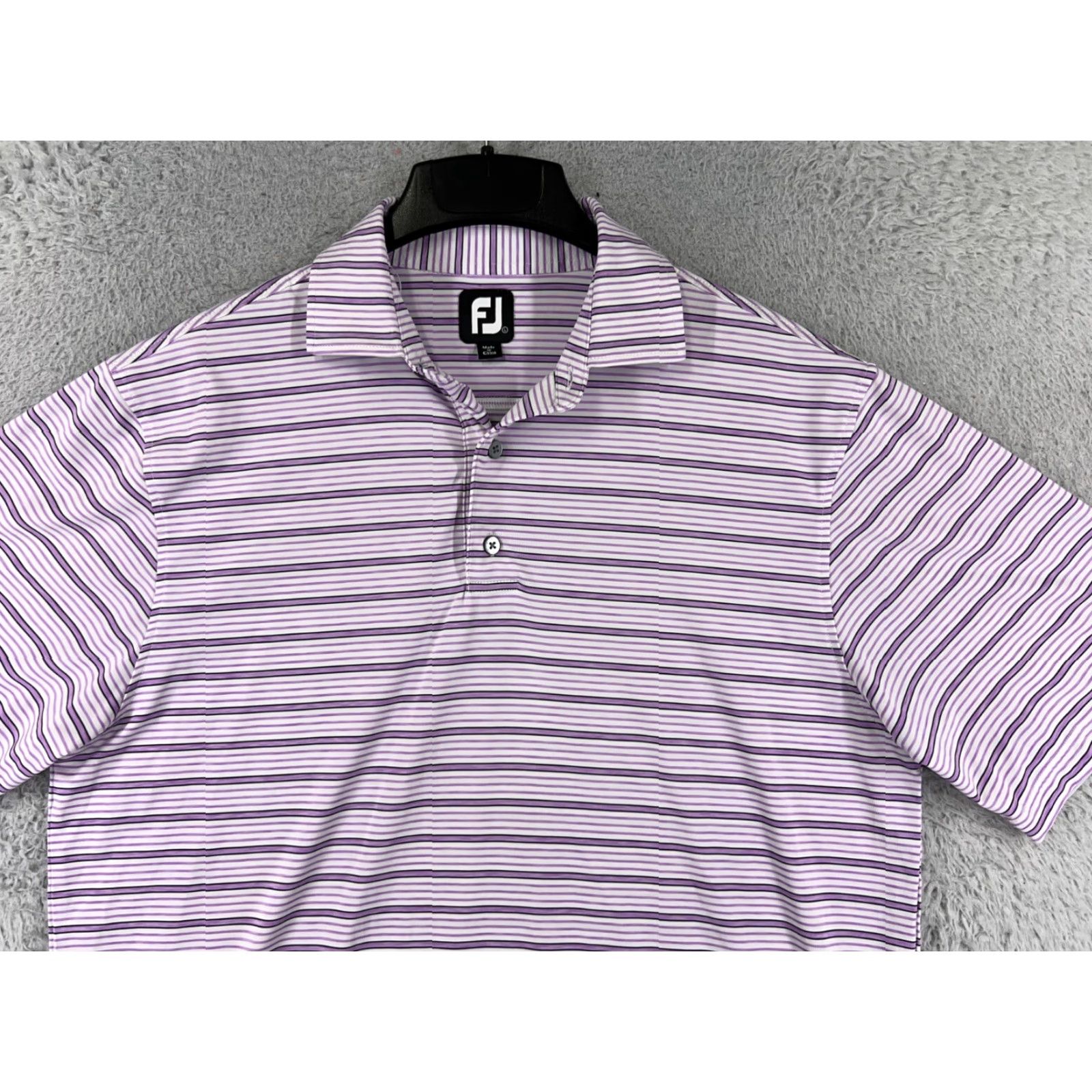 Footjoy FootJoy Polo Shirt Mens Large Purple Stripe 100% Polyester Polo Shirt Golf Outdoor Size US L / EU 52-54 / 3 - 7 Thumbnail