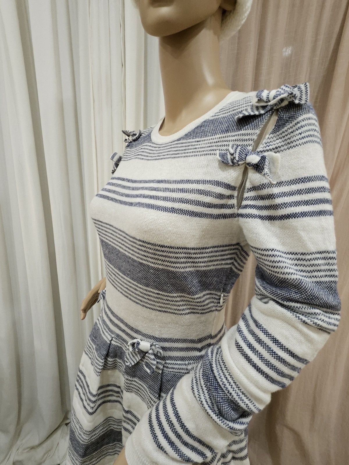RED Valentino × Vintage Red Valentino Garavani Bow Tie Stripe Pattern Linen Dress Size S / US 4 / IT 40 - 9 Thumbnail