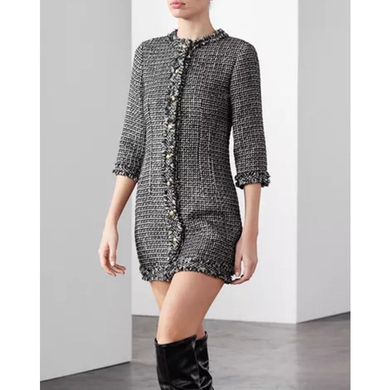 Zara ZARA Gray Wool-Blend Textured Mini Dress NWT Size L / US 10 / IT 46 - 8 Thumbnail