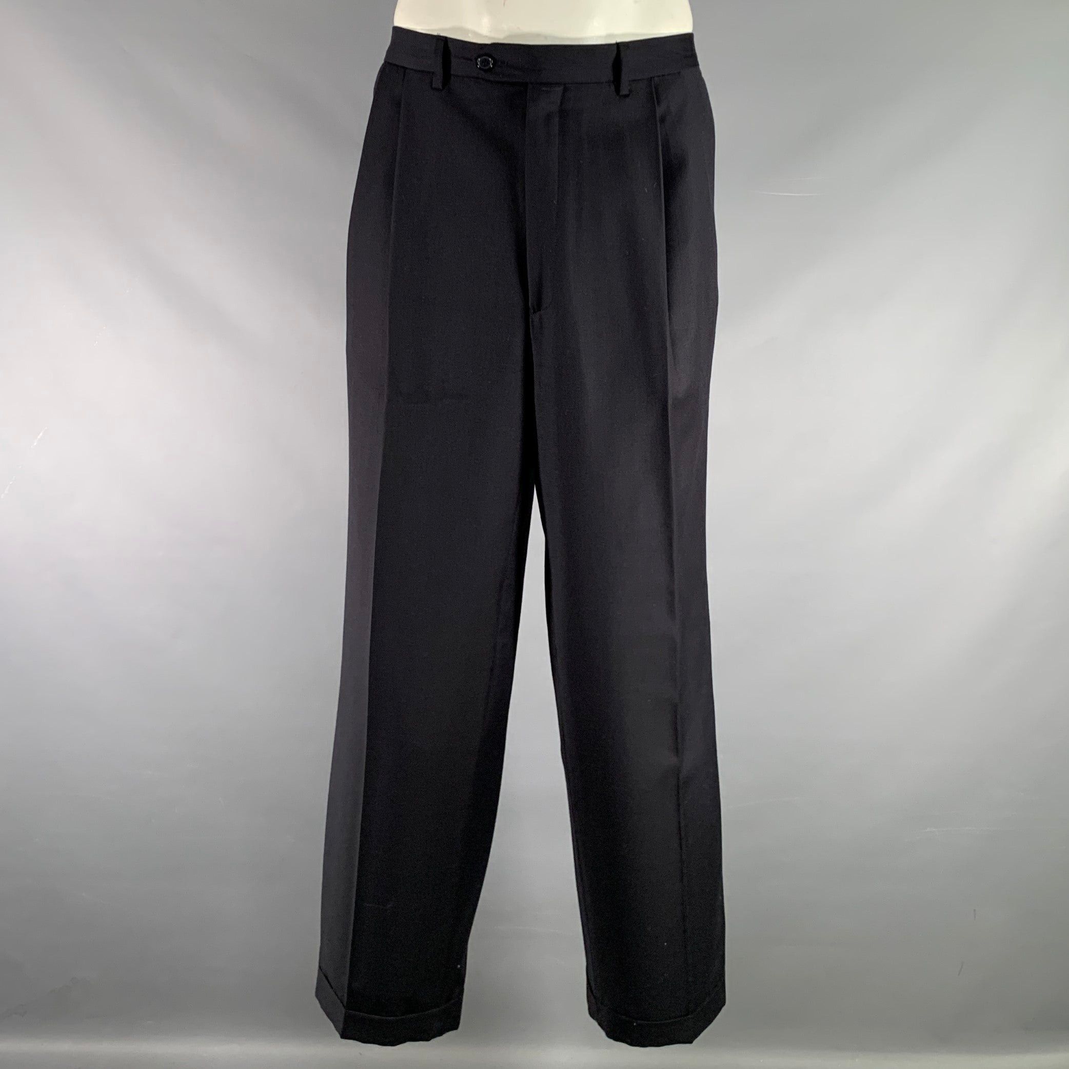 image of Santorelli Navy Pleated Dress Pants, Men's (Size 38)