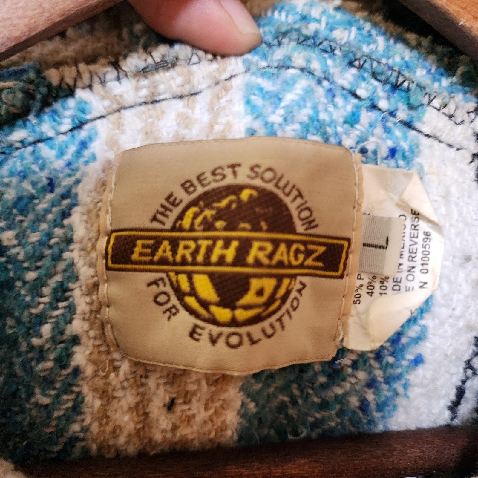 Earth Ragz Vintage Earth Rags Blue & White Poncho Men L, Mexican Size US L / EU 52-54 / 3 - 7 Thumbnail