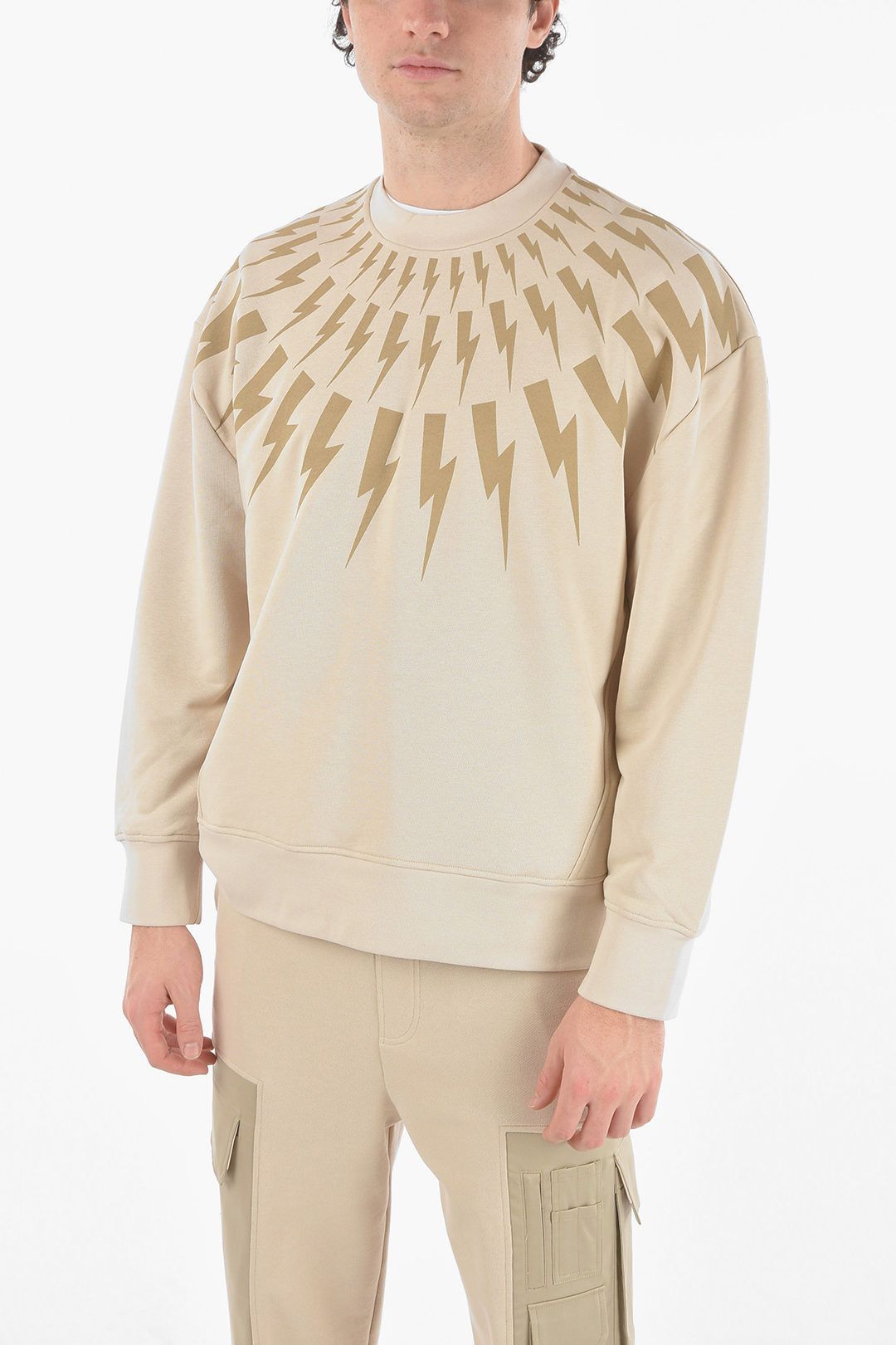 image of Neil Barrett Og1Mm1223 Crew Neck Sweatshirt In Beige, Men's (Size 2XL)