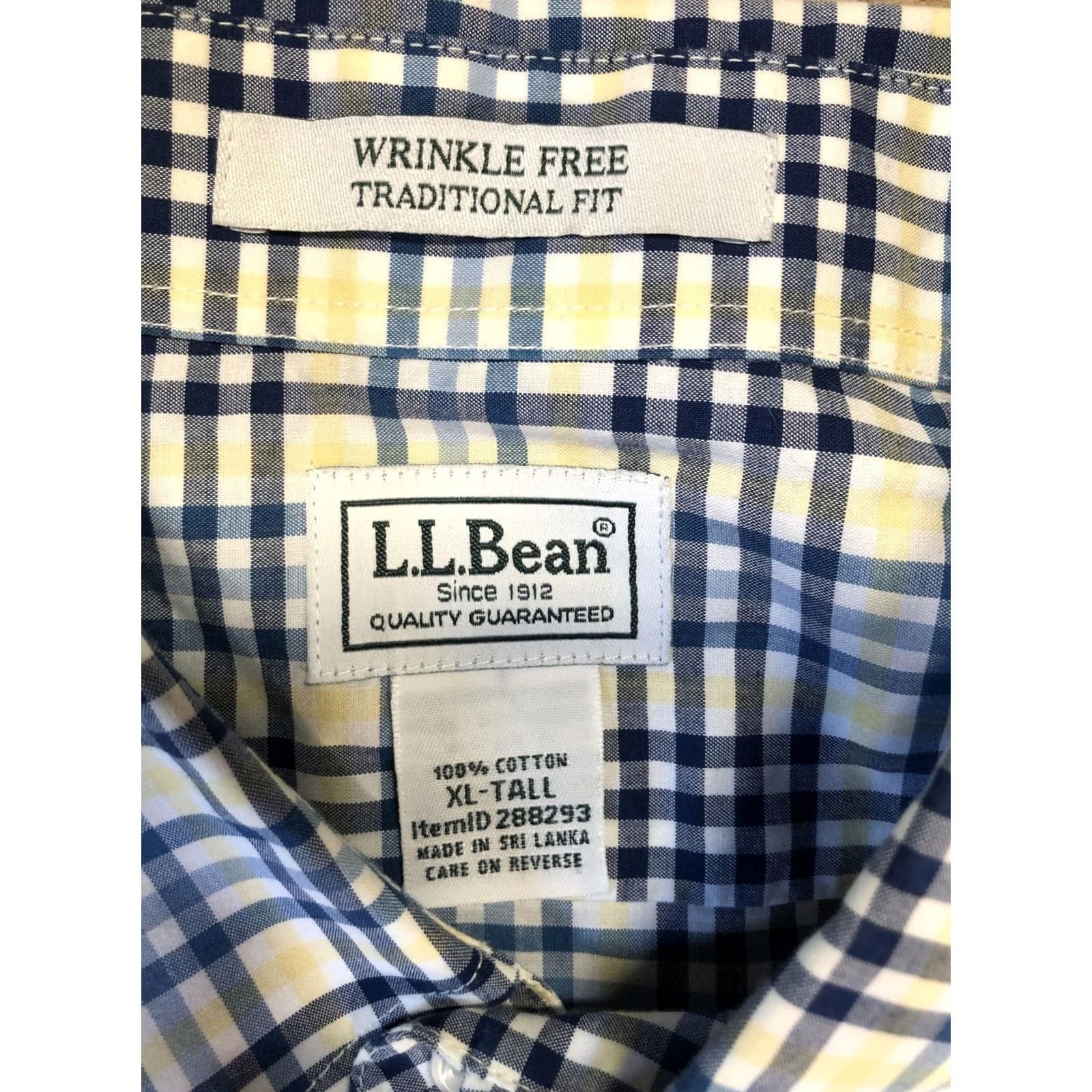 Vintage L.L. Bean Dress Shirt Mens XLT XL Tall Blue Yellow Plaid Wrinkle Free Cotton Shirt Dress Shirt Mens XLT Tall Blue Plaid Wrinkle Free 100% Cotton Size 46R - 6 Thumbnail