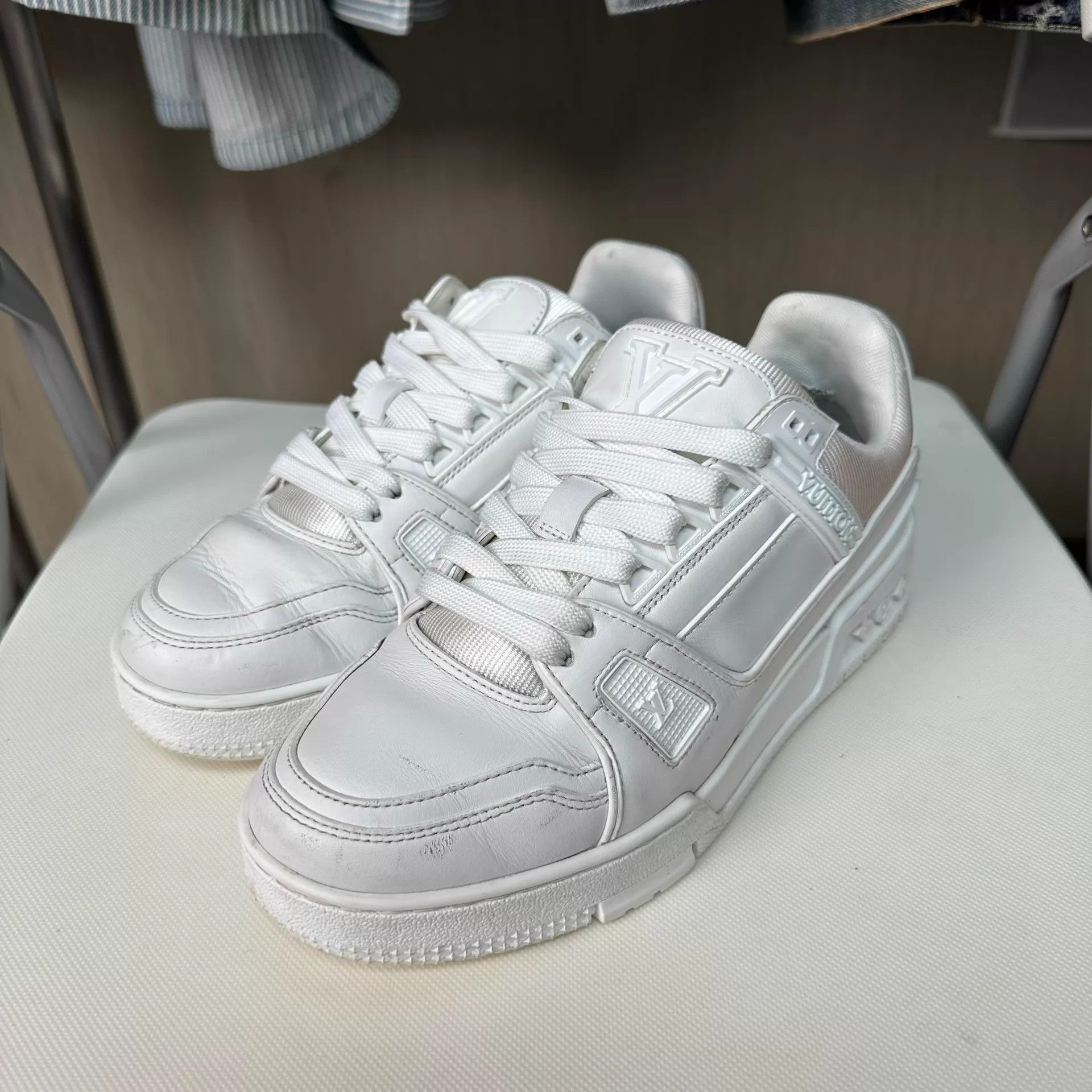 Louis Vuitton LOUIS VUITTON Women's White Leather Lace-Up Trainer Size US 5.5 / IT 35.5 - 1 Thumbnail