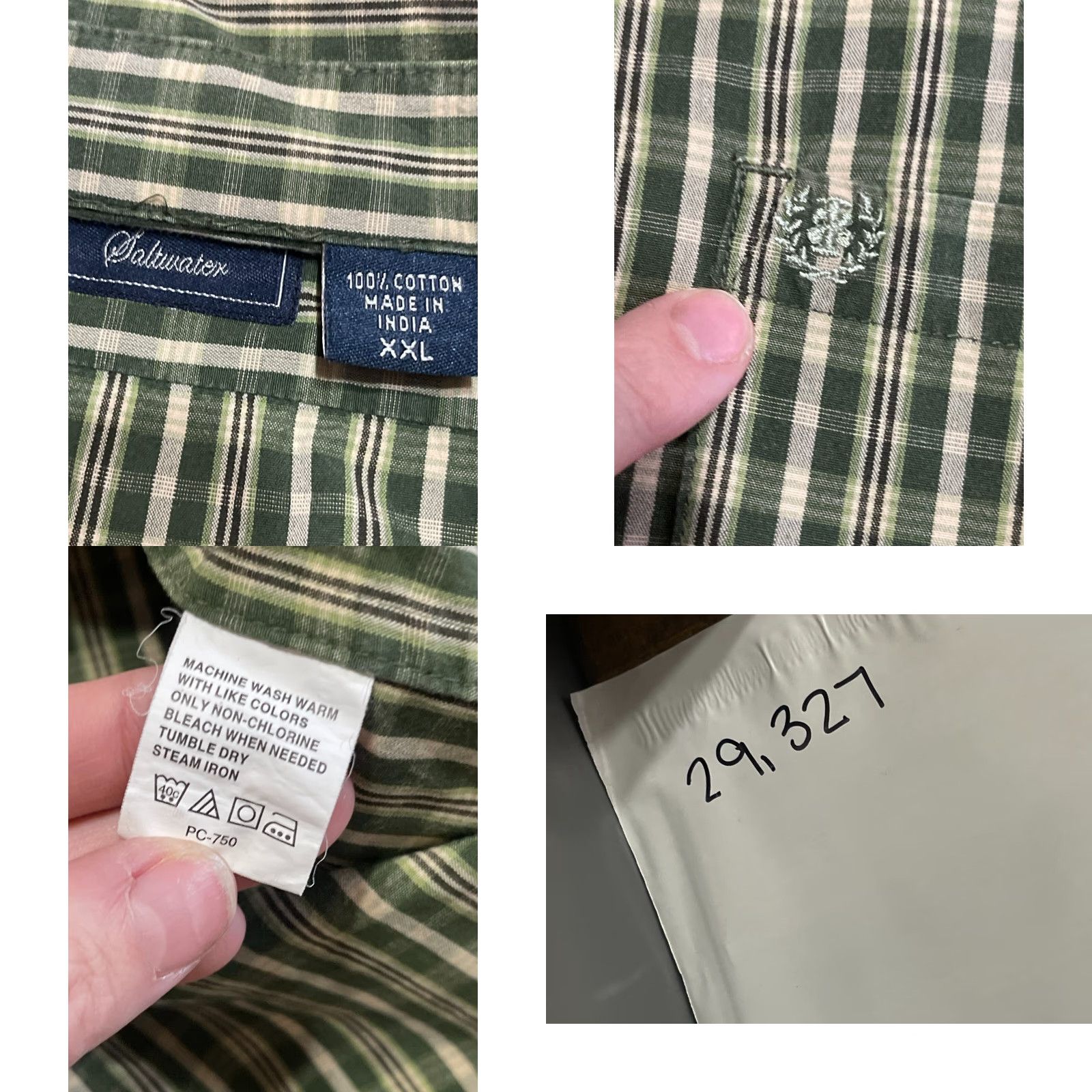 Vintage Salt Water Shirt Men 2XL Plaid Button-Up Long Sleeve Green Gray Shirt Size US XXL / EU 58 / 5 - 8 Thumbnail