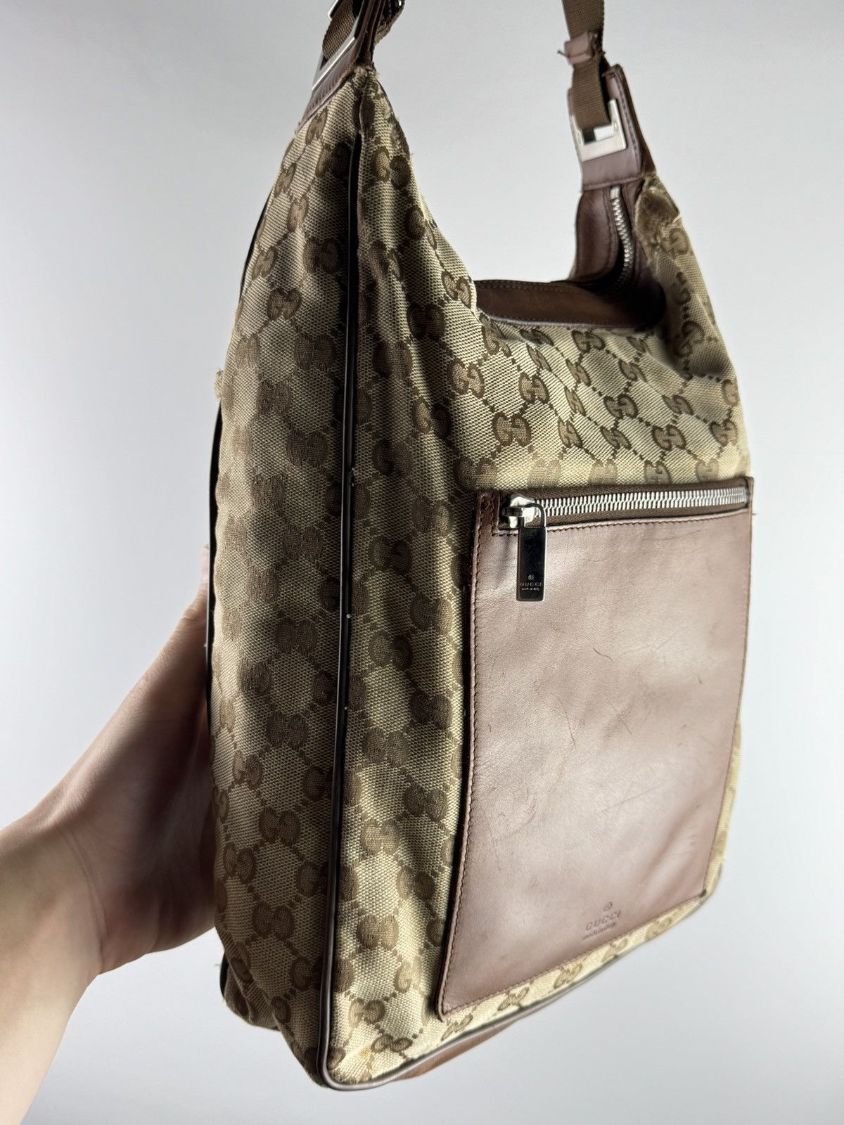 Gucci Vintage Gucci GG Shoulder Canvas Leather Bag Beige 019-0533 Size ONE SIZE - 3 Thumbnail