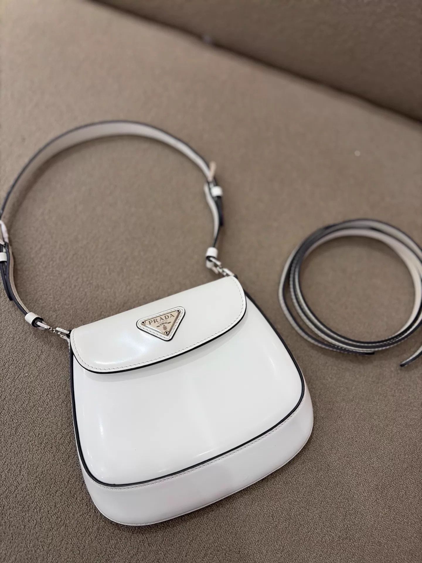 Prada Prada Mini Cleo Cream White Silver Buckle Armpit Bag Size ONE SIZE - 3 Thumbnail