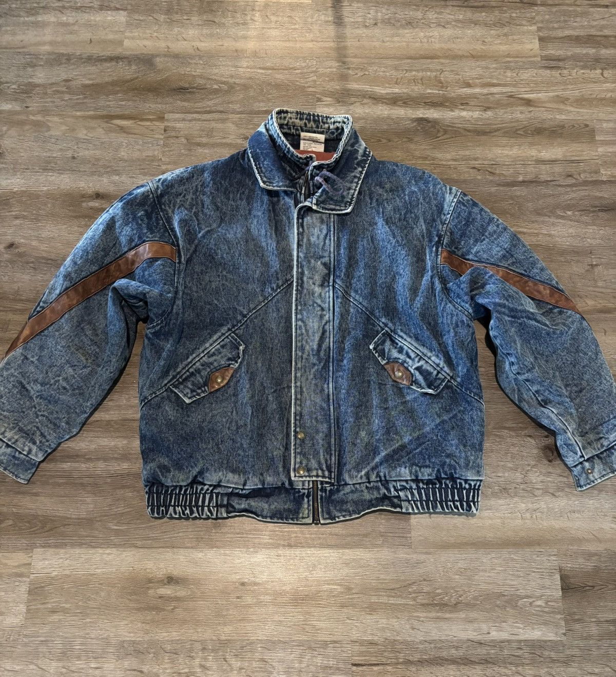 Other Vintage Acid Wash Denim jacket with Leather Size US XL / EU 56 / 4 - 1 Thumbnail