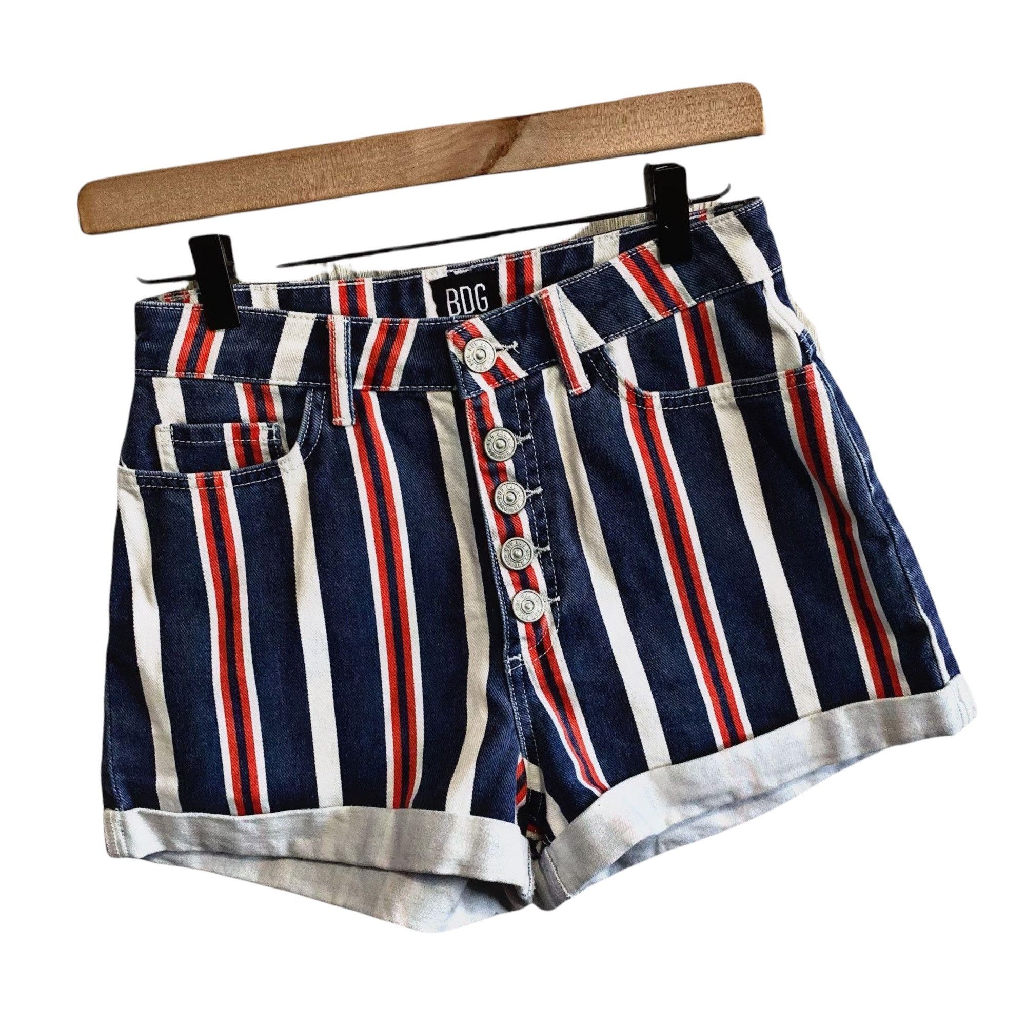 Bdg BDG Urban Outfitters Striped High Waist Denim Mom Shorts 26 Size 26" / US 2 / IT 38 - 1 Thumbnail