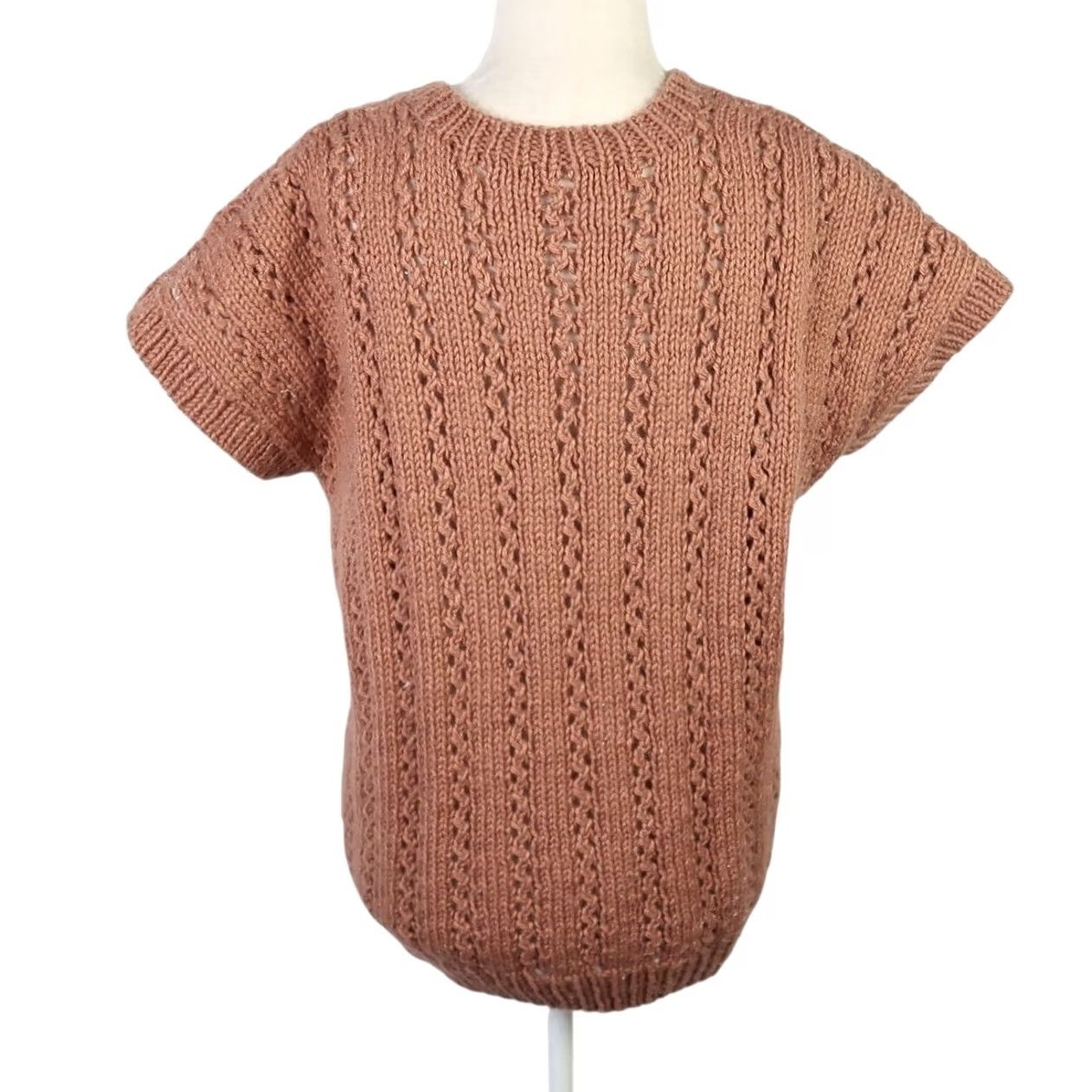 Vintage VINTAGE 80s Tan Brown Short Sleeve Knit Sweater Vest L Women's V-Neck Pullover Acrylic Pocket Size L / US 10 / IT 46 - 4 Thumbnail