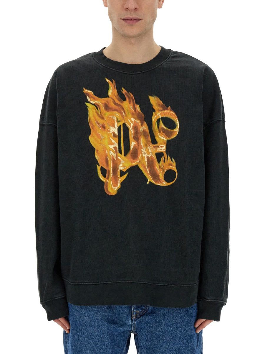 Palm Angels PALM ANGELS "BURNING MONOGRAM" PRINT SWEATSHIRT - BLACK Size US S / EU 44-46 / 1 - 1 Thumbnail