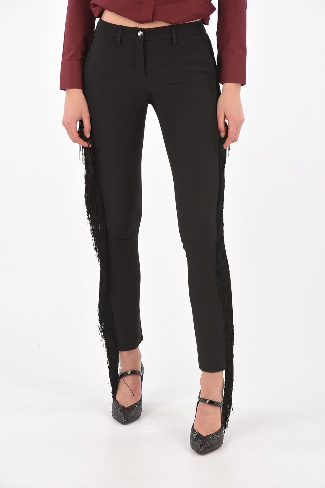 Philipp Plein og1mm0824 Side Fringed Pants in Black Size 32" / US 10 / IT 46 - 1 Thumbnail