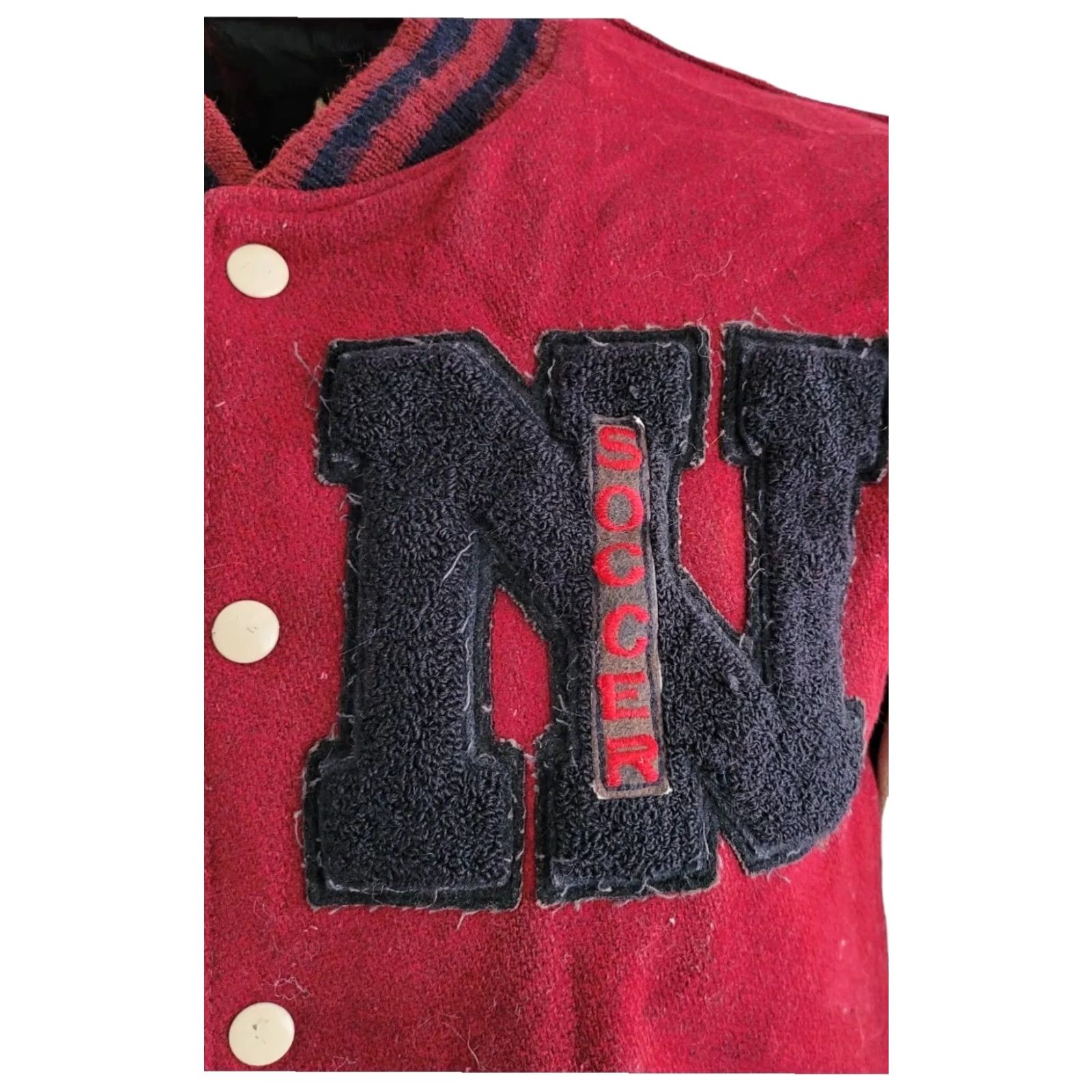 Vintage VINTAGE DeLong Varsity Jacket - Leather Wool Long Sleeve, Size S, Red Mens Vintage Imperfection Leather Wool Varsity Jacket - Size S Size US S / EU 44-46 / 1 - 2 Thumbnail
