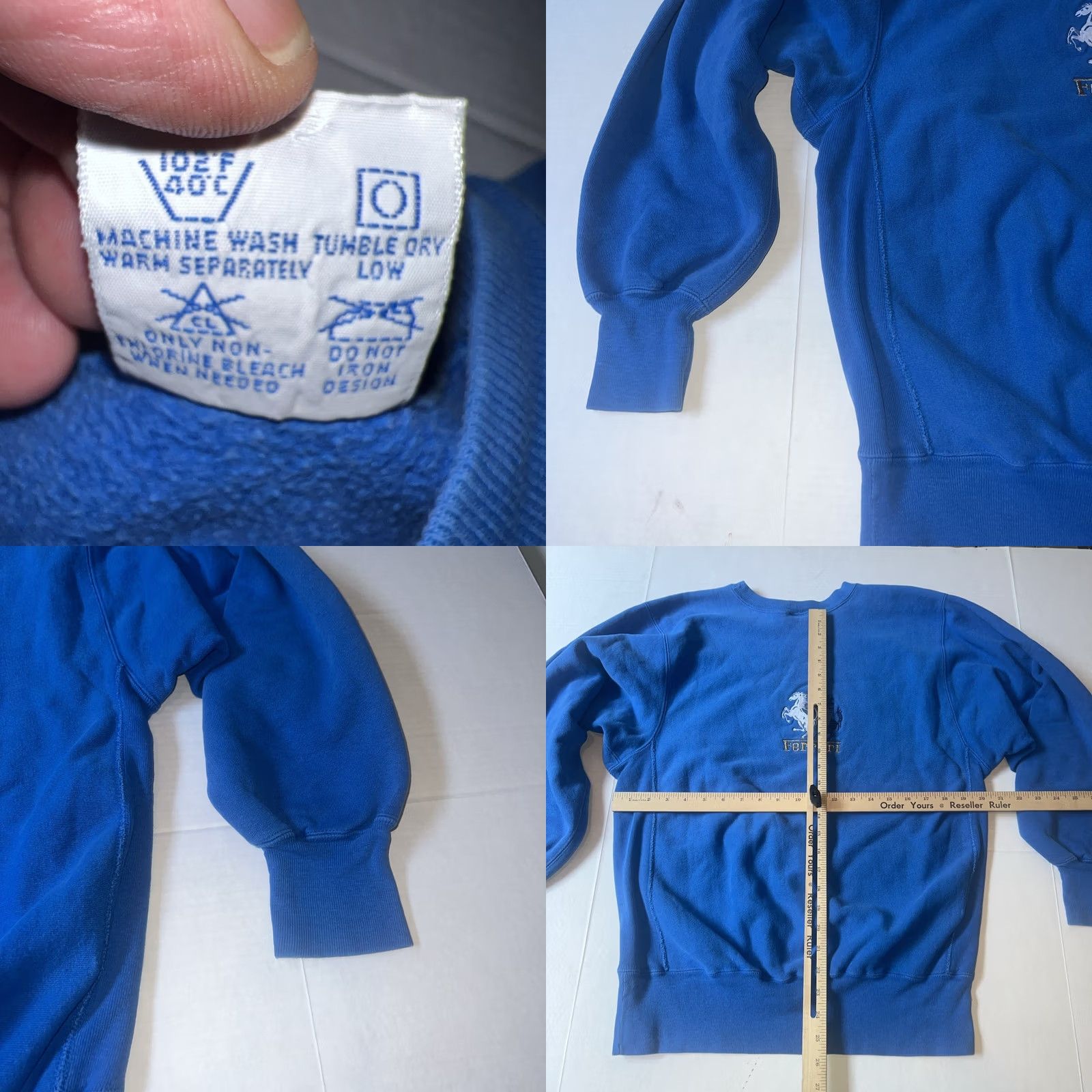 Champion VINTAGE Ferrari x Champion Collab Mashup Sweatshirt Adult XL Blue Crew Neck Long Sleeve Knit Cotton Embroidered Graphic Print Logo Regular Fit Size US XL / EU 56 / 4 - 8 Thumbnail
