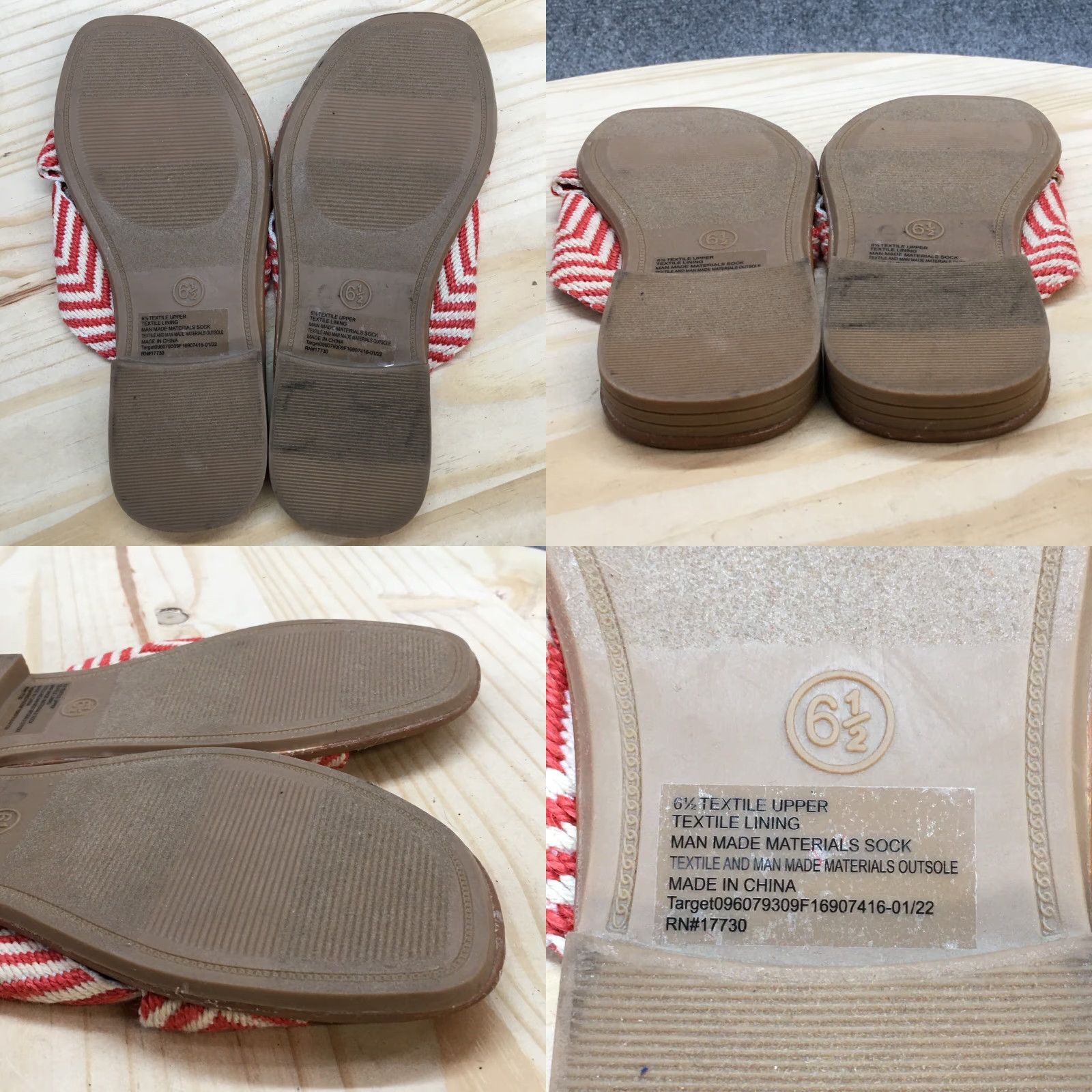 Vintage Universal Thread Sandals Womens 6.5 Chevron Print Knot Slide Flats Red Size US 7 / IT 37 - 8 Thumbnail