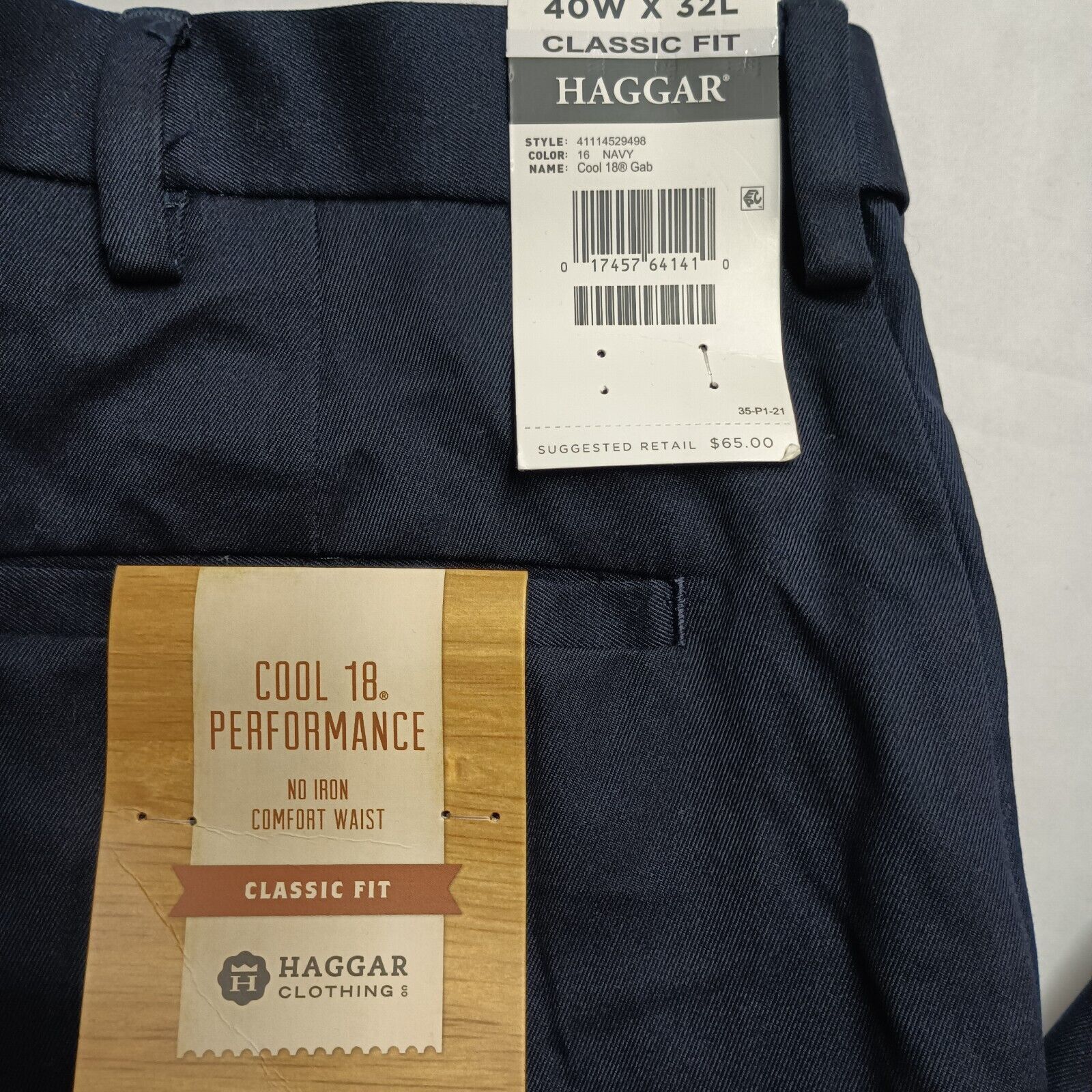 Haggar HAGGAR Cool 18 Classic Fit Men's NAVY Slacks Pants 40x32 NWT Size US 40 / EU 56 - 2 Thumbnail