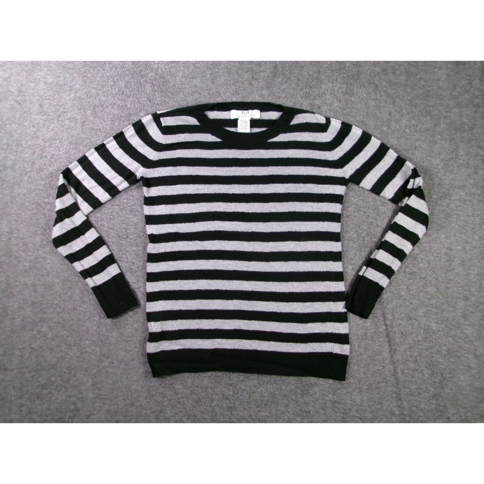 Vintage Magaschoni Sweater Womens XS Black Gray Stripe Crewneck Long Sleeve Cashmere Size M / US 6-8 / IT 42-44 - 2 Thumbnail
