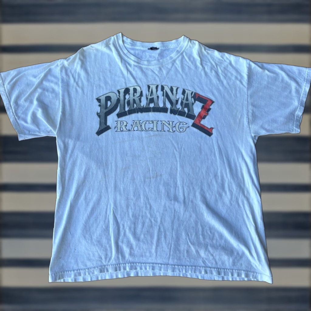 Vintage VINTAGE Pirana Z T-Shirt XL White Graphic Print Crew Neck Short Sleeve Grunge Racing Nuts & Bolts Men Size US XL / EU 56 / 4 - 1 Thumbnail